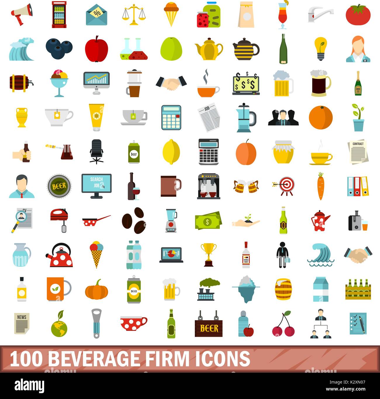 100 empresas de bebidas, conjunto de iconos de estilo plano Imagen Vector  de stock - Alamy
