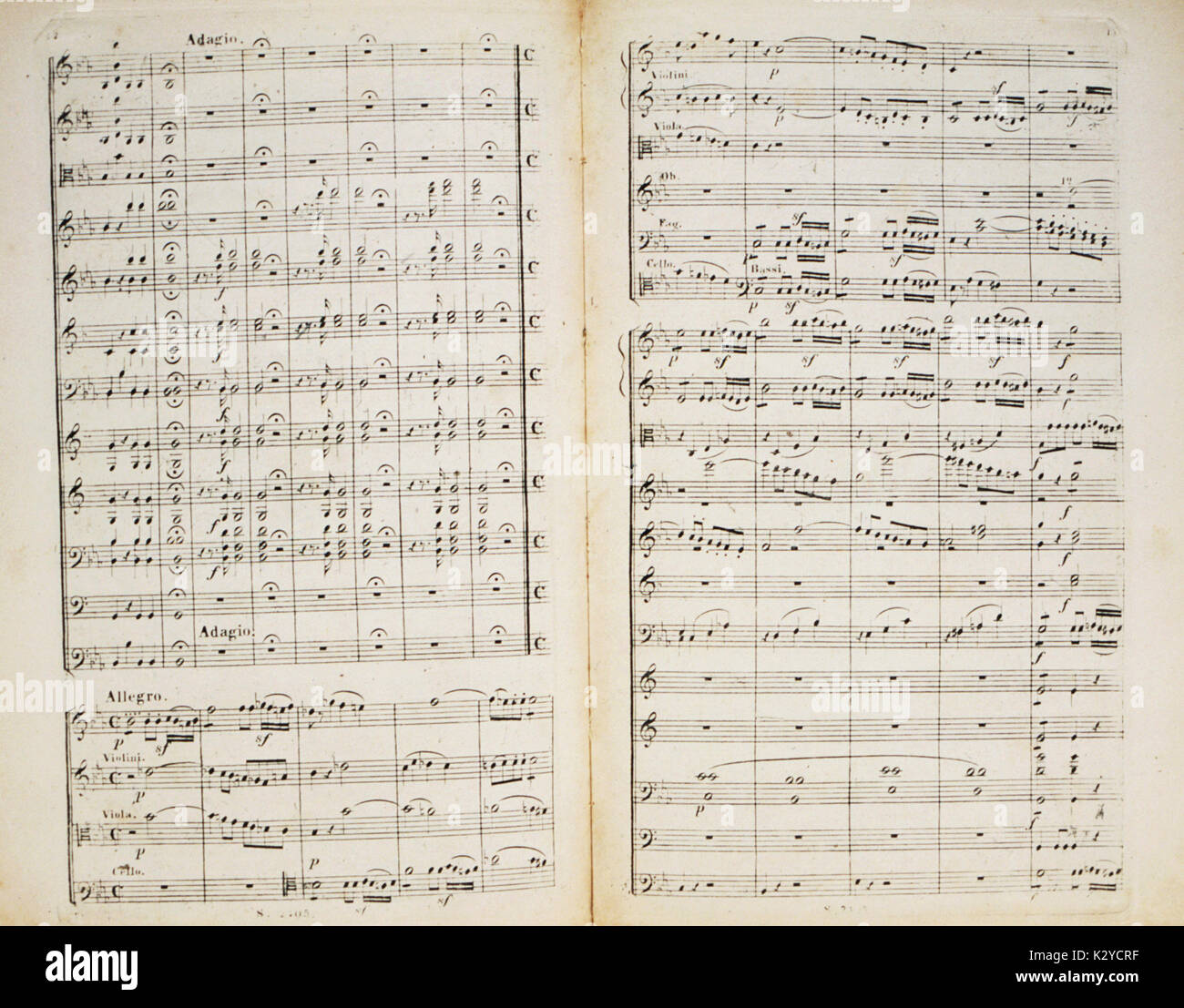 MOZART. La Flauta Mágica. Overture. Puntuación de principios del siglo 19.  Compositor austríaco, Wolfgang Amadeus Mozart el 27 de enero de 1756 - 5 de  diciembre de 1791. Sección muestra ' Los
