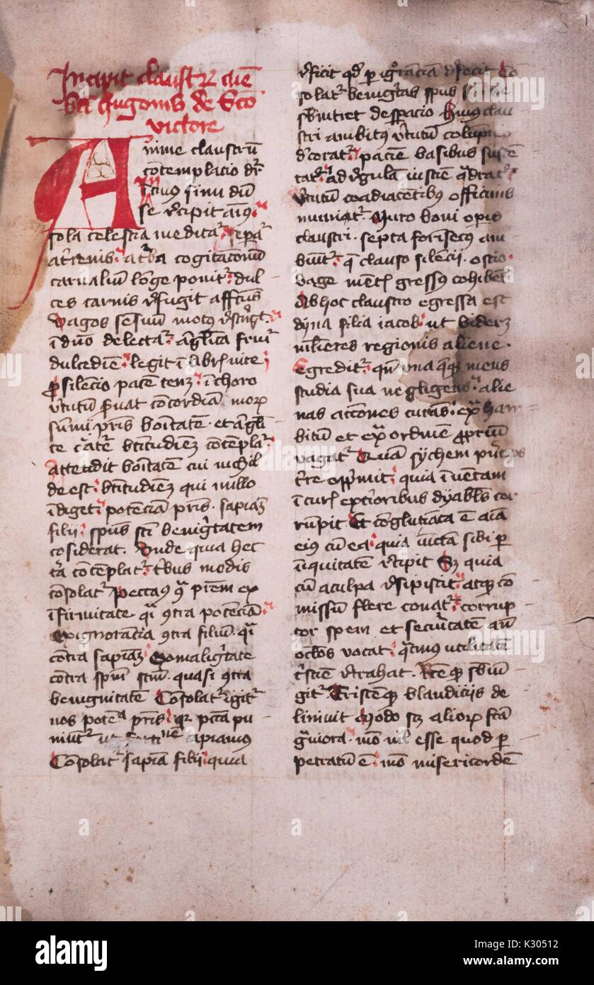 Página del manuscrito iluminado texto religioso del "Claustrum animae, ' escrito en Alemania, en 2013. Foto de stock