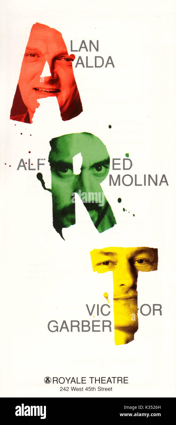 ARTE CON ALAN ALDA, ALFRED MOLINA, VICTOR GARBER PREVISIONES DEL TEATRO ROYALE DE FEBRERO DE 12 1998, CARTEL DE TEATRO DE ARTE DE NUEVA YORK TEATRO ROYALE Foto de stock