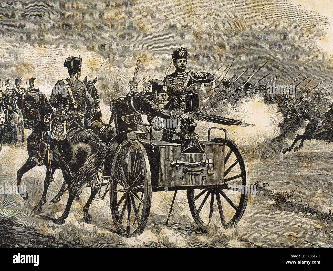 Guerra Franco-Prusiana (1870-1871). Las tropas de la Guardia prusiana. Grabado. "La ilustracion', de 1870. Foto de stock