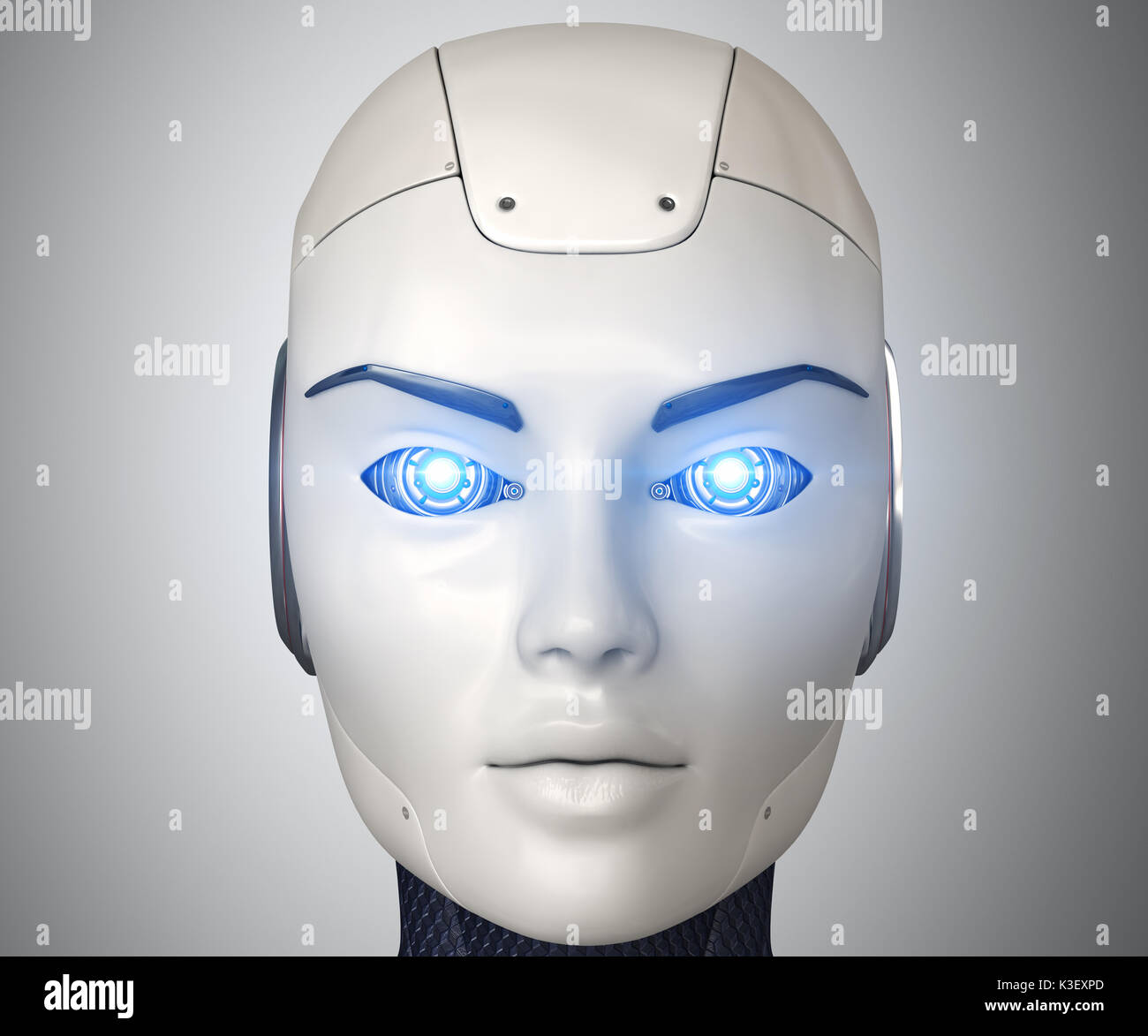 La cabeza del robot de cerca,3D ilustración Foto de stock