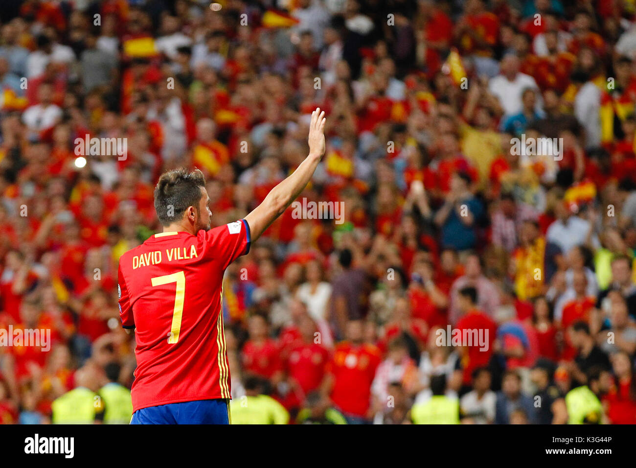 David Villa (7) jugador español. En acción durante el partido de  clasificación para la Copa Mundial de 2018, la ronda 7, entre España vs  Italia en el estadio Santiago Bernabeu en Madrid,