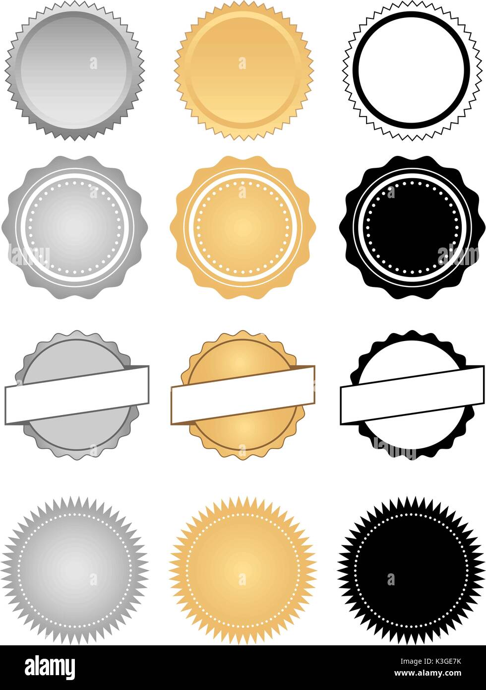 Etiquetas, sellos, insignias y emblemas de cera set Ilustración del Vector