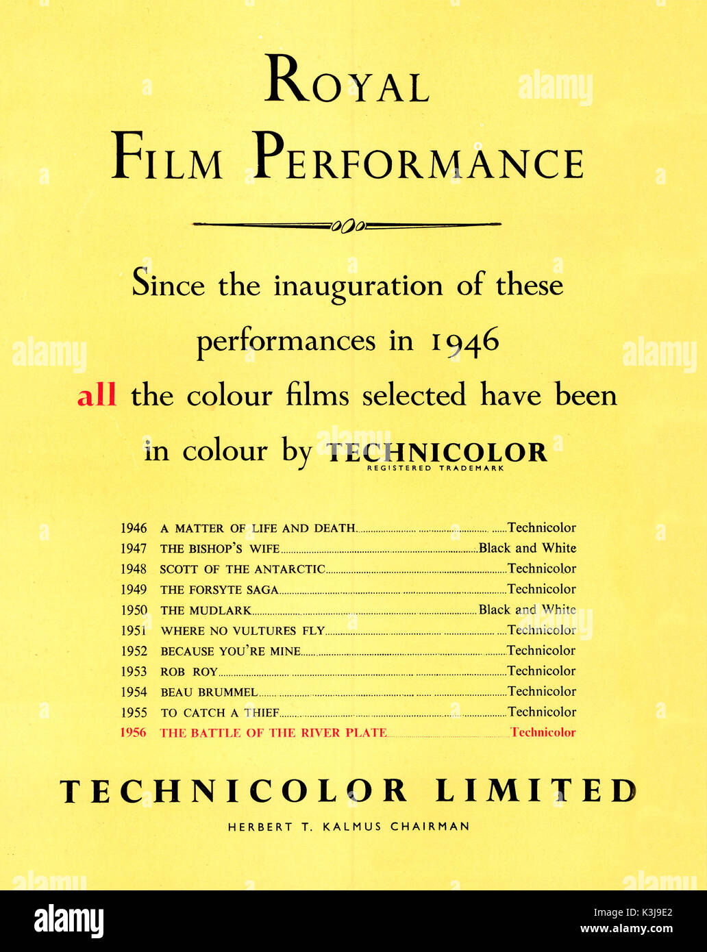 TECHNICOLOR: publicidad desde 1956 con la Royal Film Performance Foto de stock