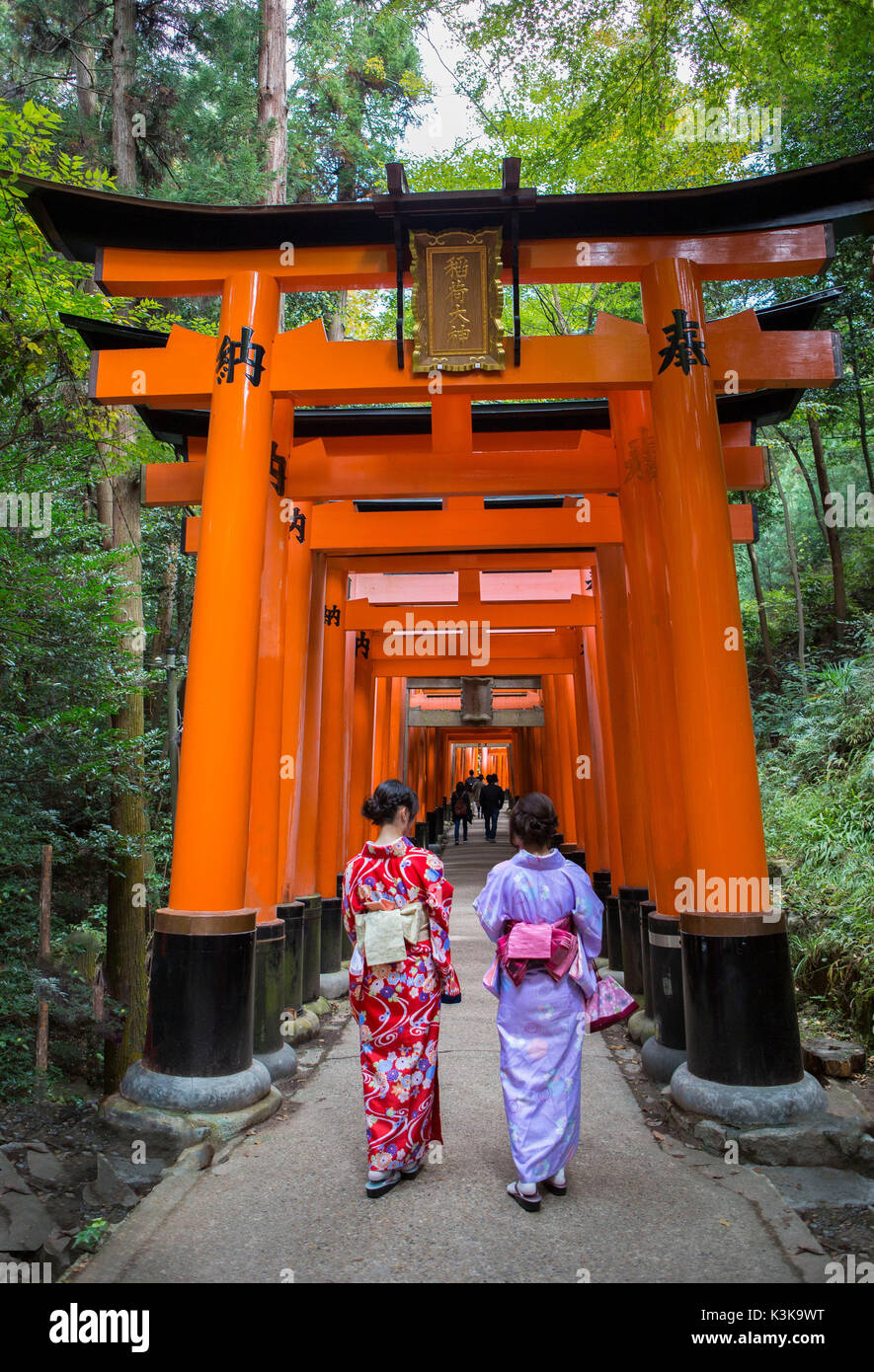 La ciudad de Kyoto, Japón,el Monasterio Fushimi Inari tori puertas Foto de stock