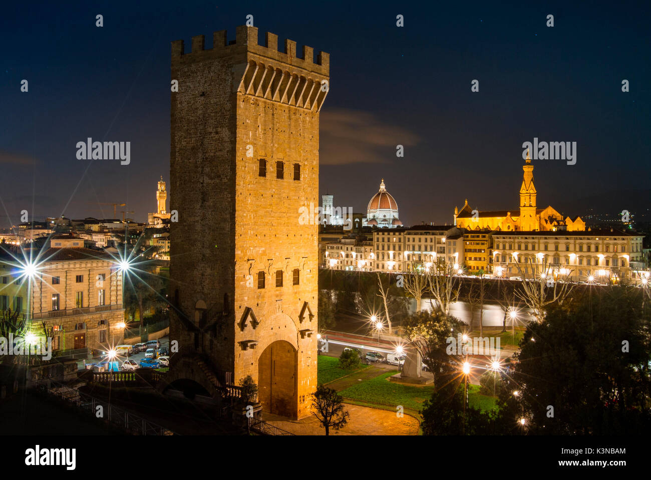 Europa, Italia, Toscana, Florencia. Centro histórico de Florencia por la noche Foto de stock
