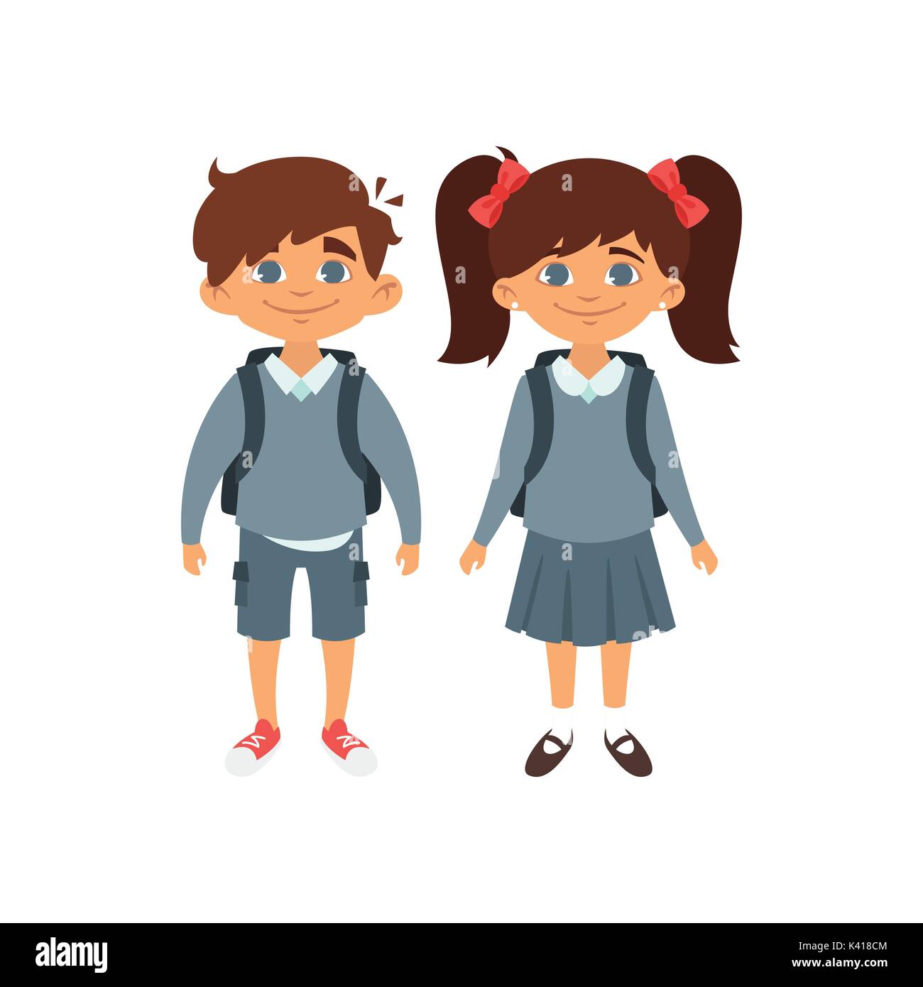 Escuela de estilo de dibujos animados de vectores de caracteres: Caucasian  chico y chica en uniforme escolar. Aislado sobre fondo blanco Imagen Vector  de stock - Alamy