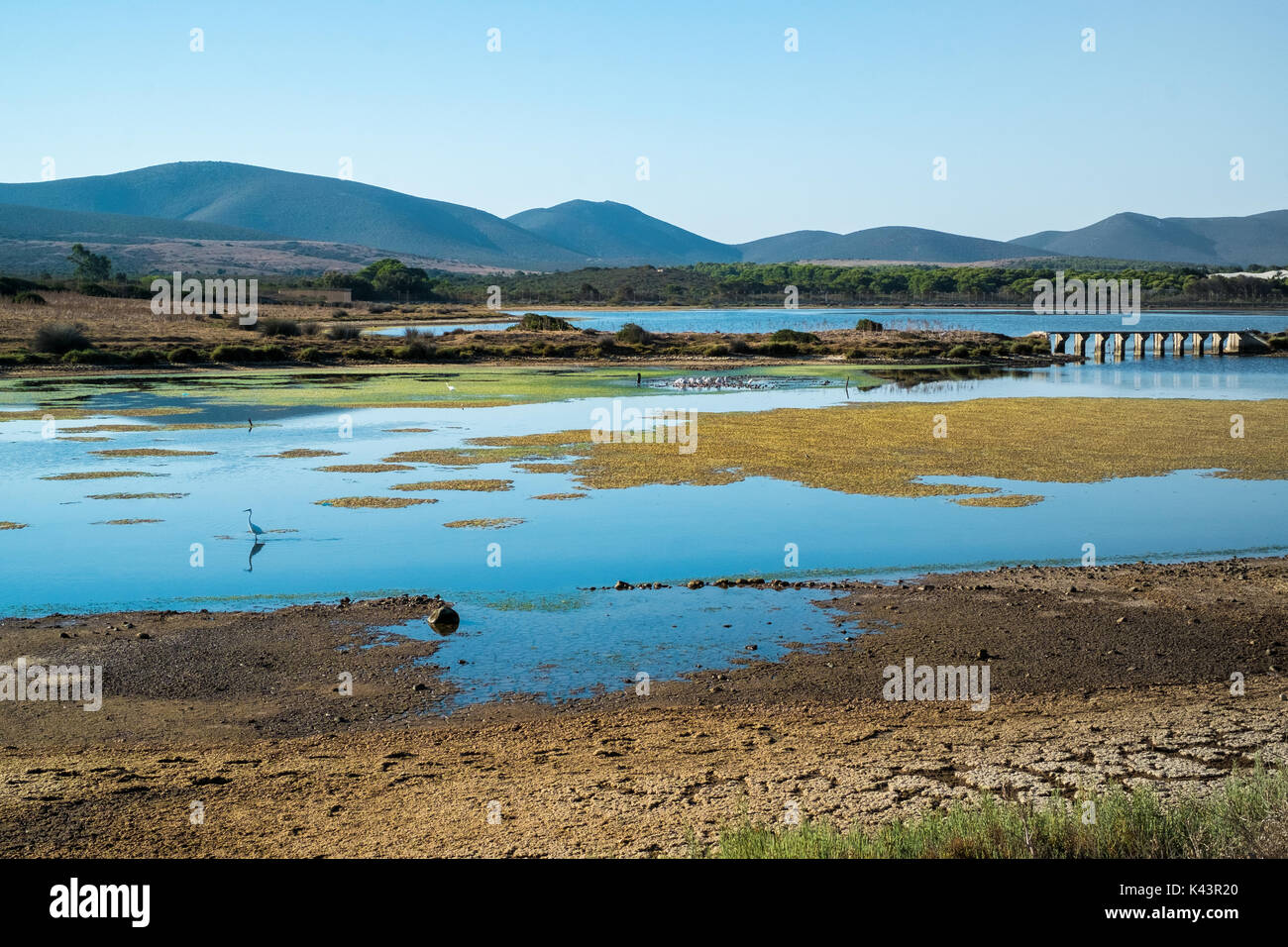 Hermosa mañana temprano en Porto Pino laguna, Sant'Anna Arresi, Carbonia Iglesias, Cerdeña, Italia. Foto de stock