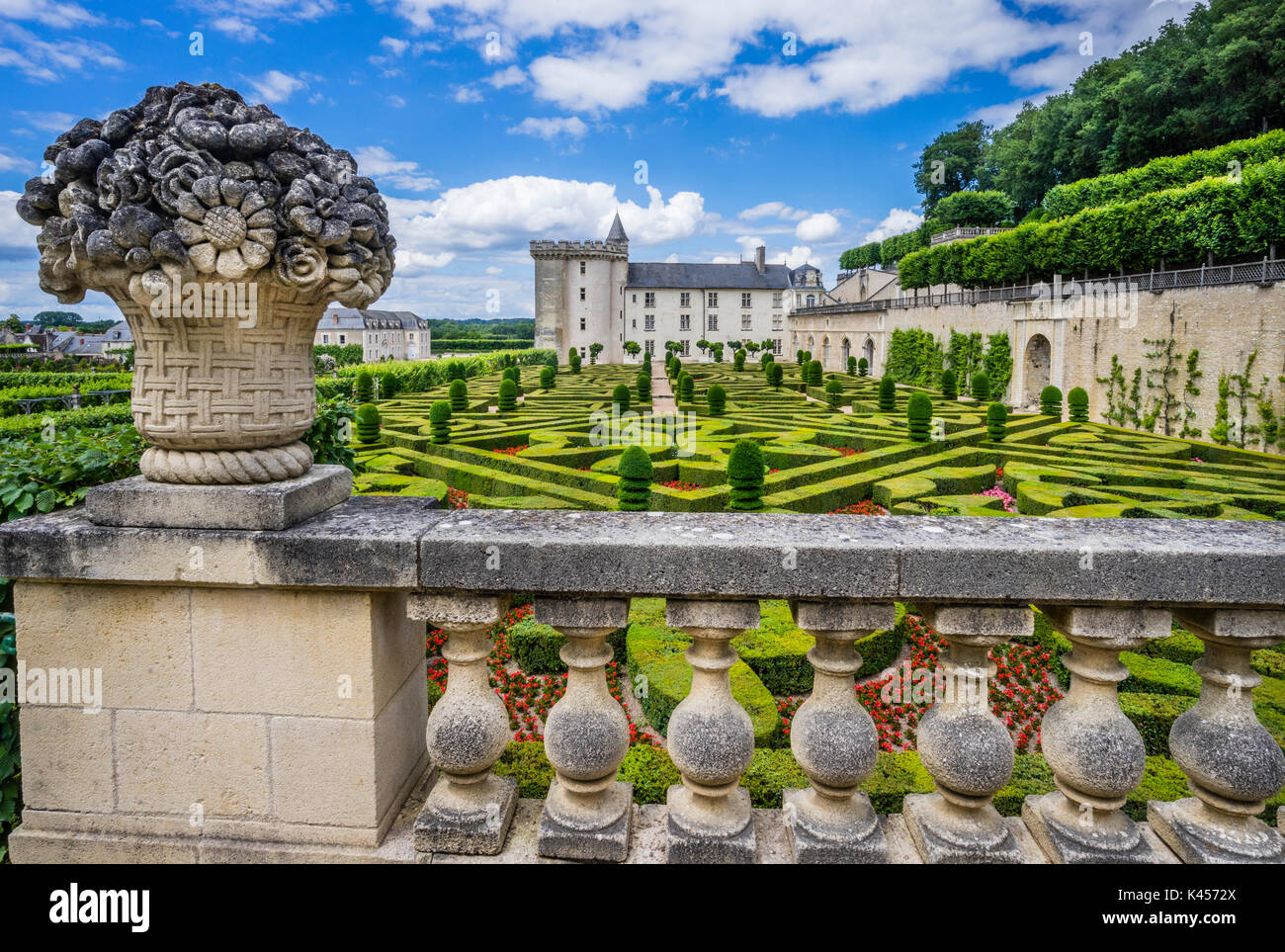 Francia, Indre-et-Loire departamento, château de Villandry, vista de los jardines ornamentales Foto de stock