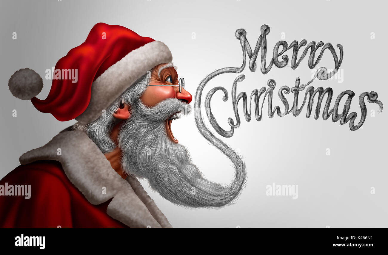 Santa Claus Feliz Navidad saludos Promoción de tarjeta como saint nick barba formado como un feliz invierno seasonalk mensaje de alegría con ilustración 3D elem Foto de stock