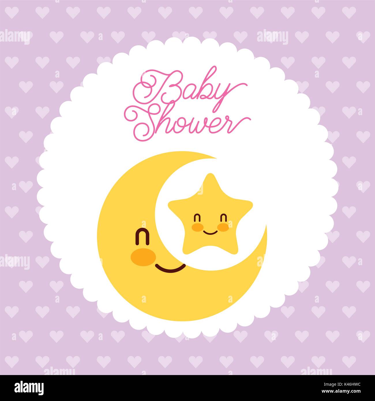 Tarjeta de baby shower invitación saludo luna estrellas cartoon corazones  antecedentes Imagen Vector de stock - Alamy