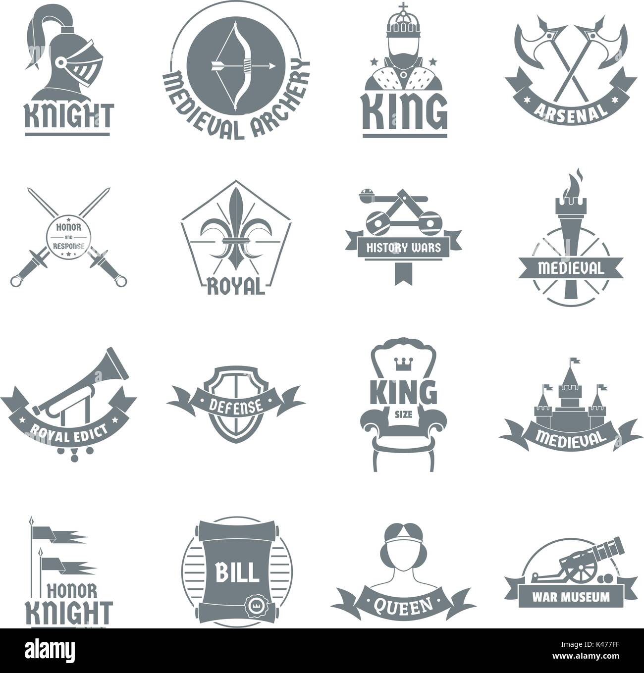 Logotipo de caballero medieval, conjunto de iconos de estilo sencillo