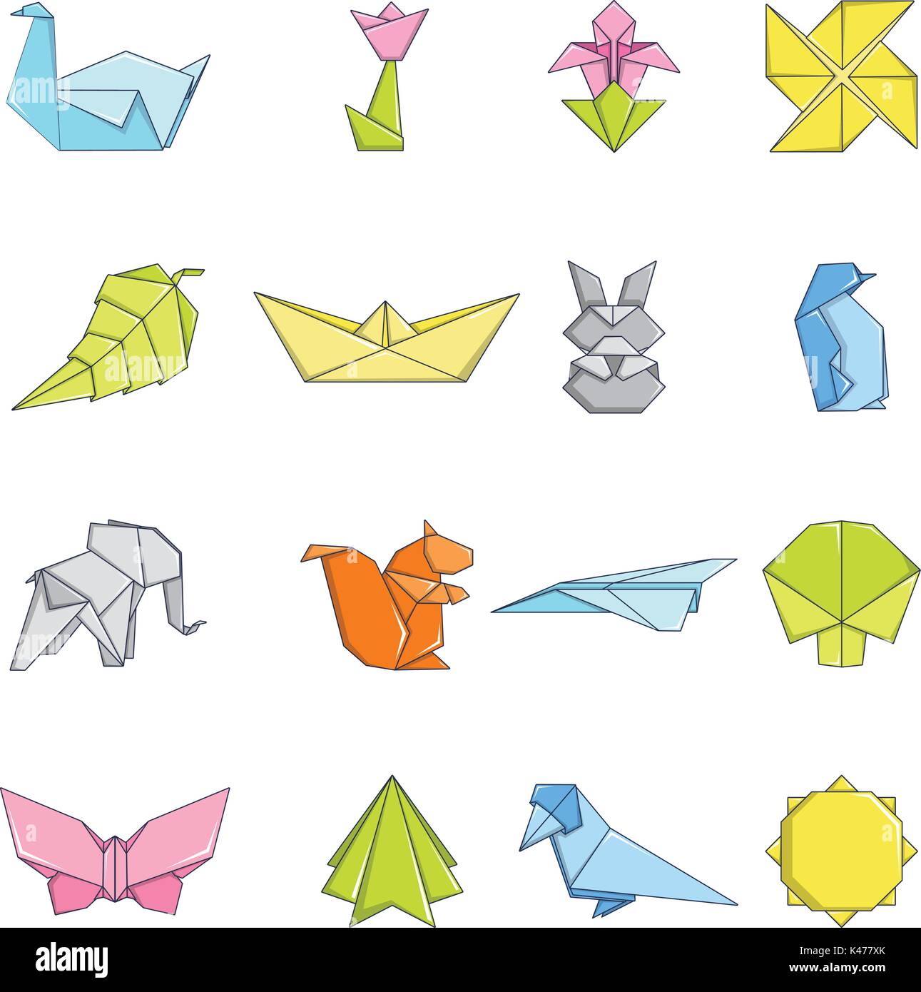 Origami icons set, estilo de dibujos animados Imagen Vector de stock - Alamy
