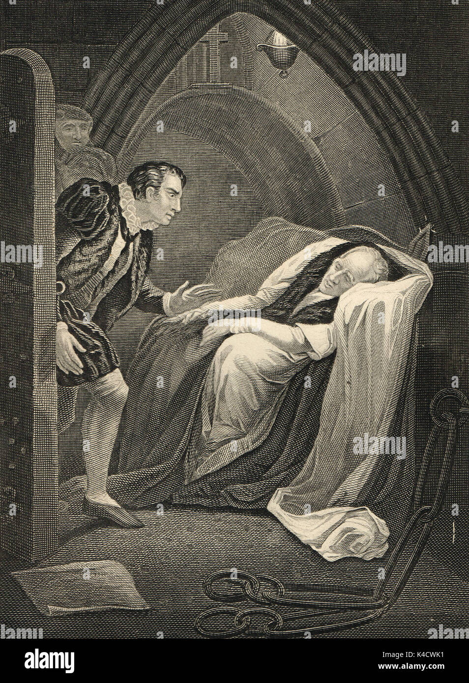 La muerte de Mortimer. Acto II Escena 5 en Henry VI PARTE I por William Shakespeare. Foto de stock
