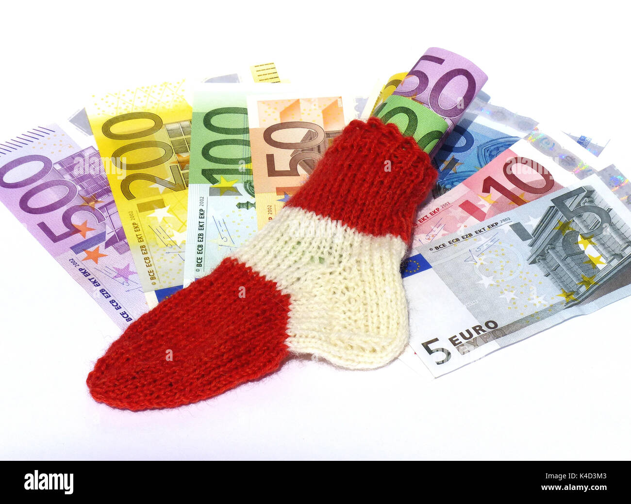 Gordo Stocking, símbolo de austeridad, en colores austriacos, símbolo de política financiera Foto de stock