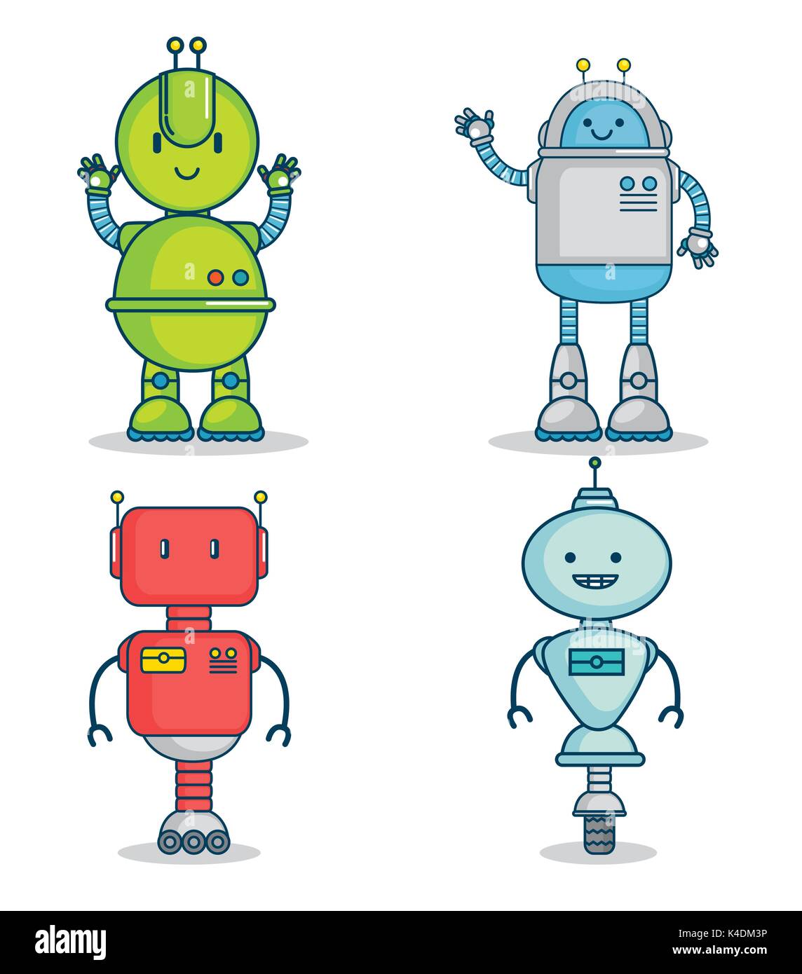Conjunto de robots tecnología Cute dibujos animados Imagen Vector de stock  - Alamy