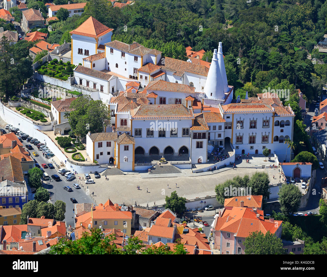 Palacio Nacional de Sintra en portugal, vista aérea Foto de stock
