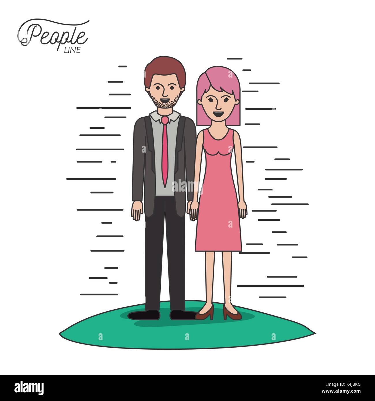 Caricatura par de gente línea hombre barbado en traje formal y la mujer con  el cabello corto recto en la vestimenta en pasto permanente sobre fondo  blanco Imagen Vector de stock -