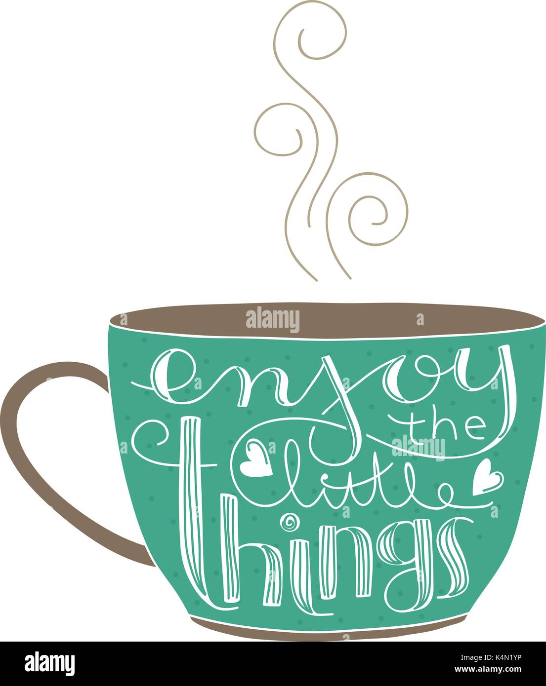 Cute taza de café o té con inspiradoras quote disfrutar de las pequeñas cosas Ilustración del Vector