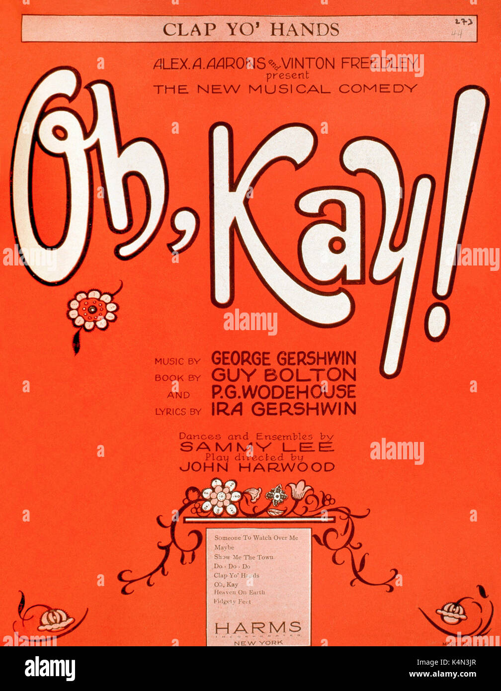 George Gershwin 'Oh, Kay' tapa puntuación, comedia musical: música de George Gershwin; las letras de I Gershwin; desde el libro por P G Wodehouse y Guy Bolton. El compositor y pianista estadounidense (1898-1937). Foto de stock