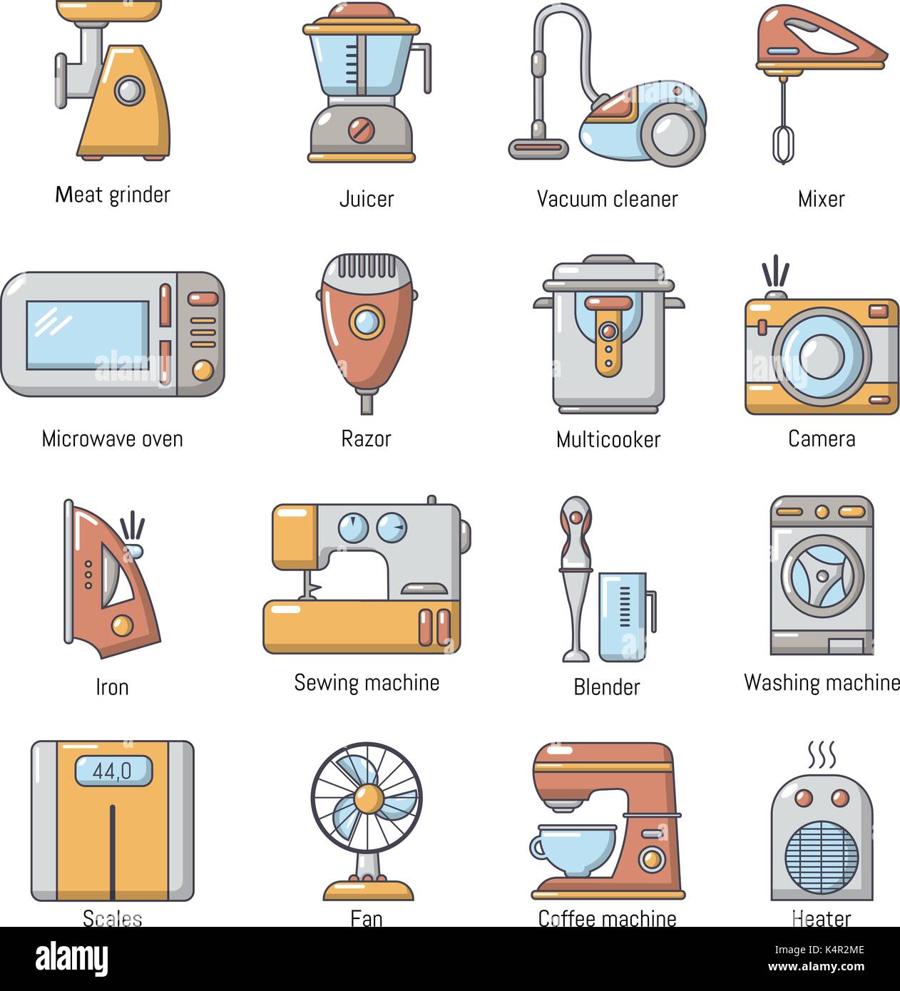 Electrodomésticos, conjunto de iconos de estilo de dibujos animados Imagen  Vector de stock - Alamy