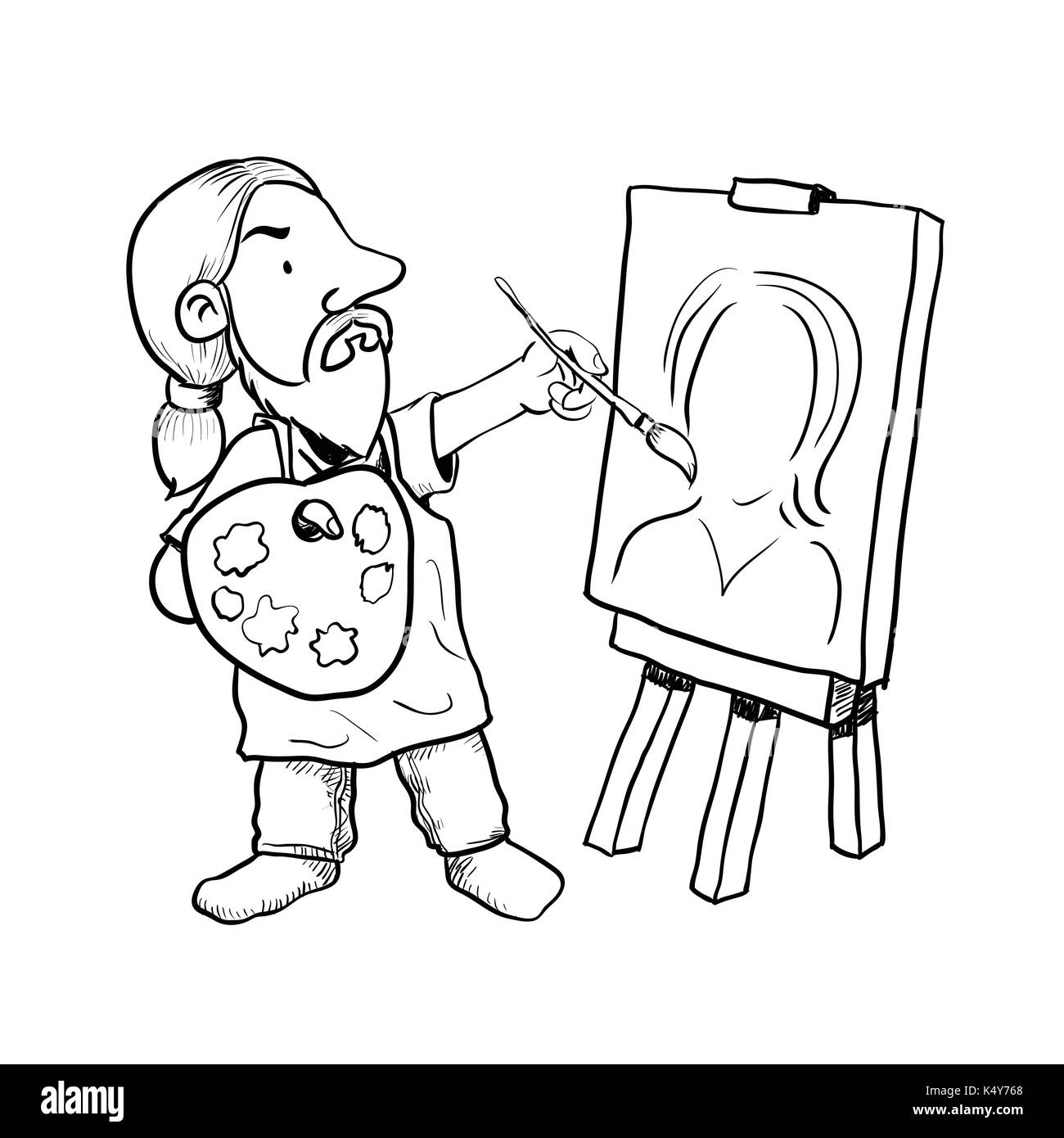 Painter artist cartoon illustration Imágenes de stock en blanco y negro -  Alamy