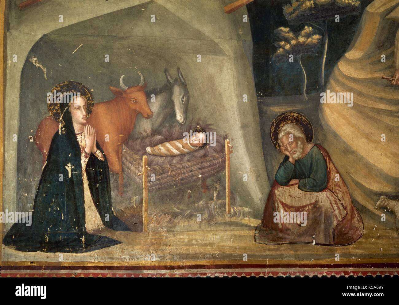 El gótico. El siglo XIV. Jaume Ferrer Bassa (1209-1348). Pintor español.  Los gozos de la Virgen. Pinturas entre 1343-1346 ordenada por la abadesa  Francesca Saportella. Escena de la Natividad. La pintura de
