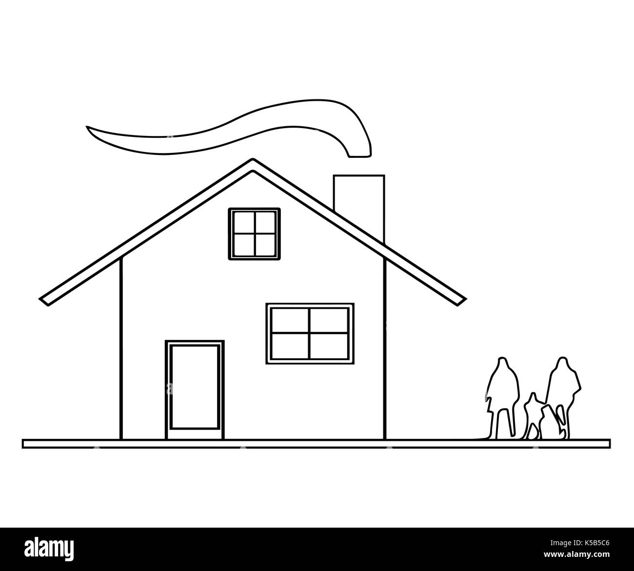 Dibujo De Una Casa Con Chimenea Stock de ilustración - Ilustración de  verano, historieta: 209137882