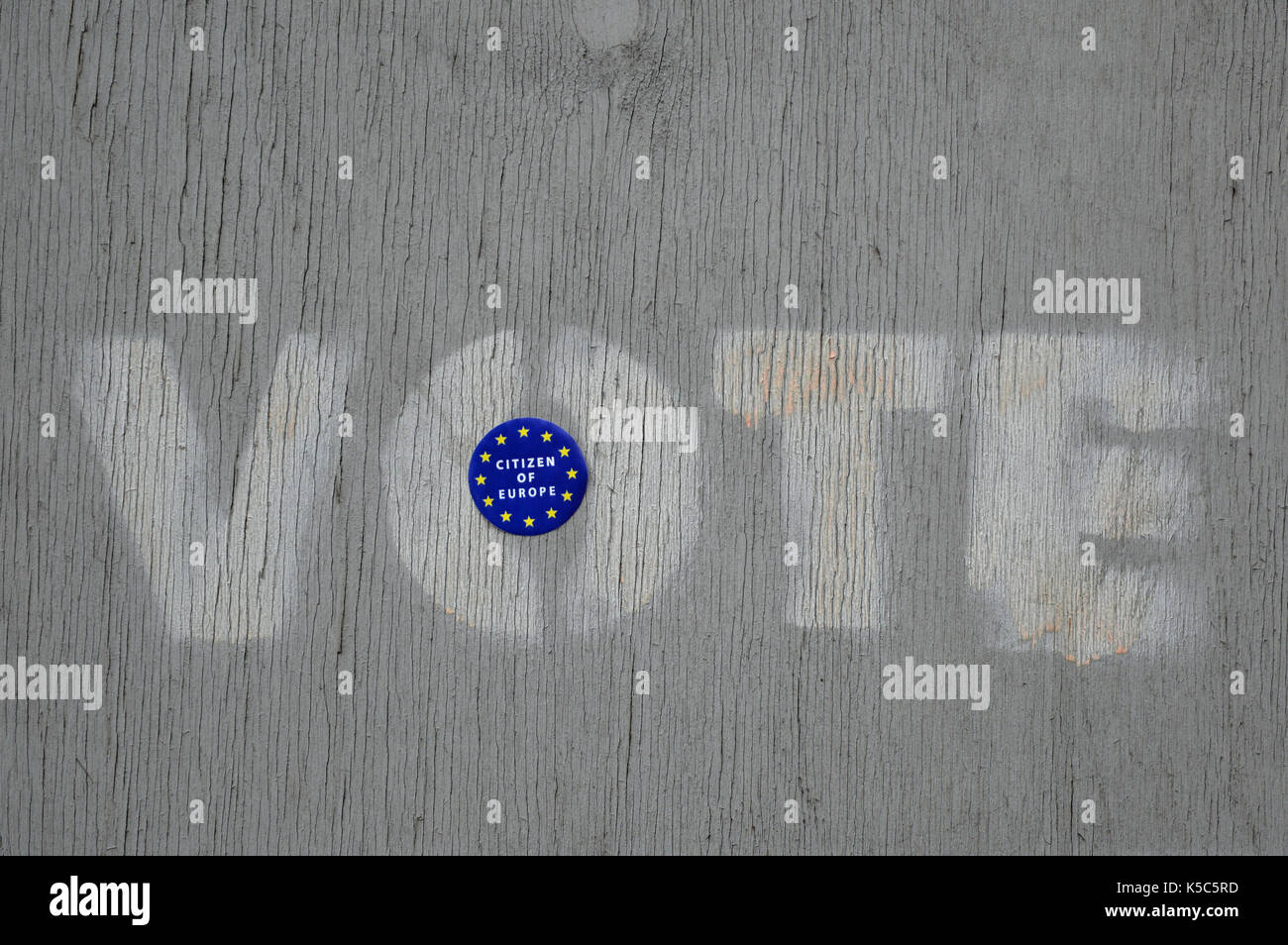 Vote dejar stencil graffiti, UK referéndum sobre salir de la Unión Europea Foto de stock