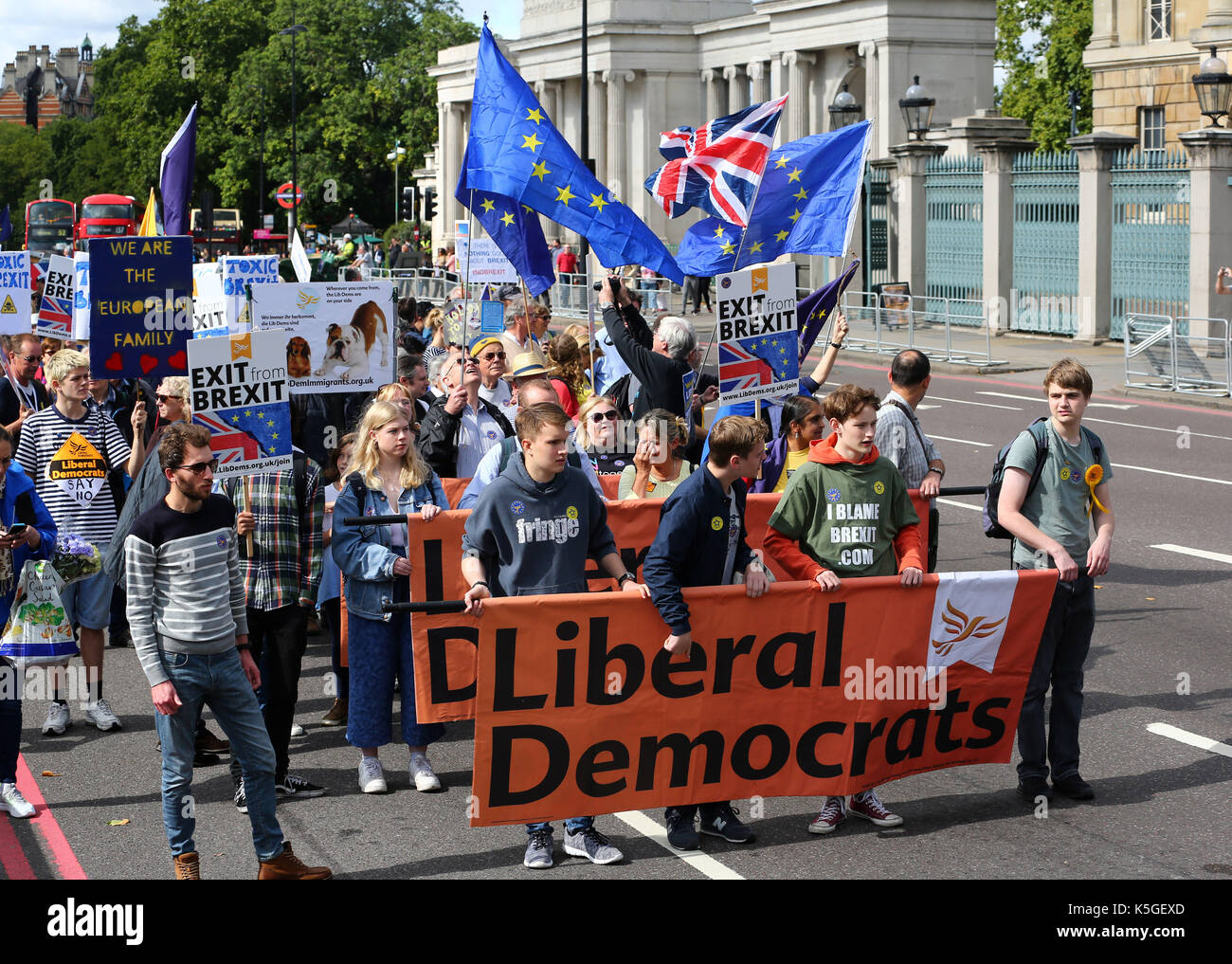 Londres, Reino Unido. 9 sep, 2017. Los manifestantes en la anti-brexit marzo para Europa, Londres exigiendo una revisión de la posición del Reino Unido sobre brexit Crédito: Paul Brown/alamy live news Foto de stock