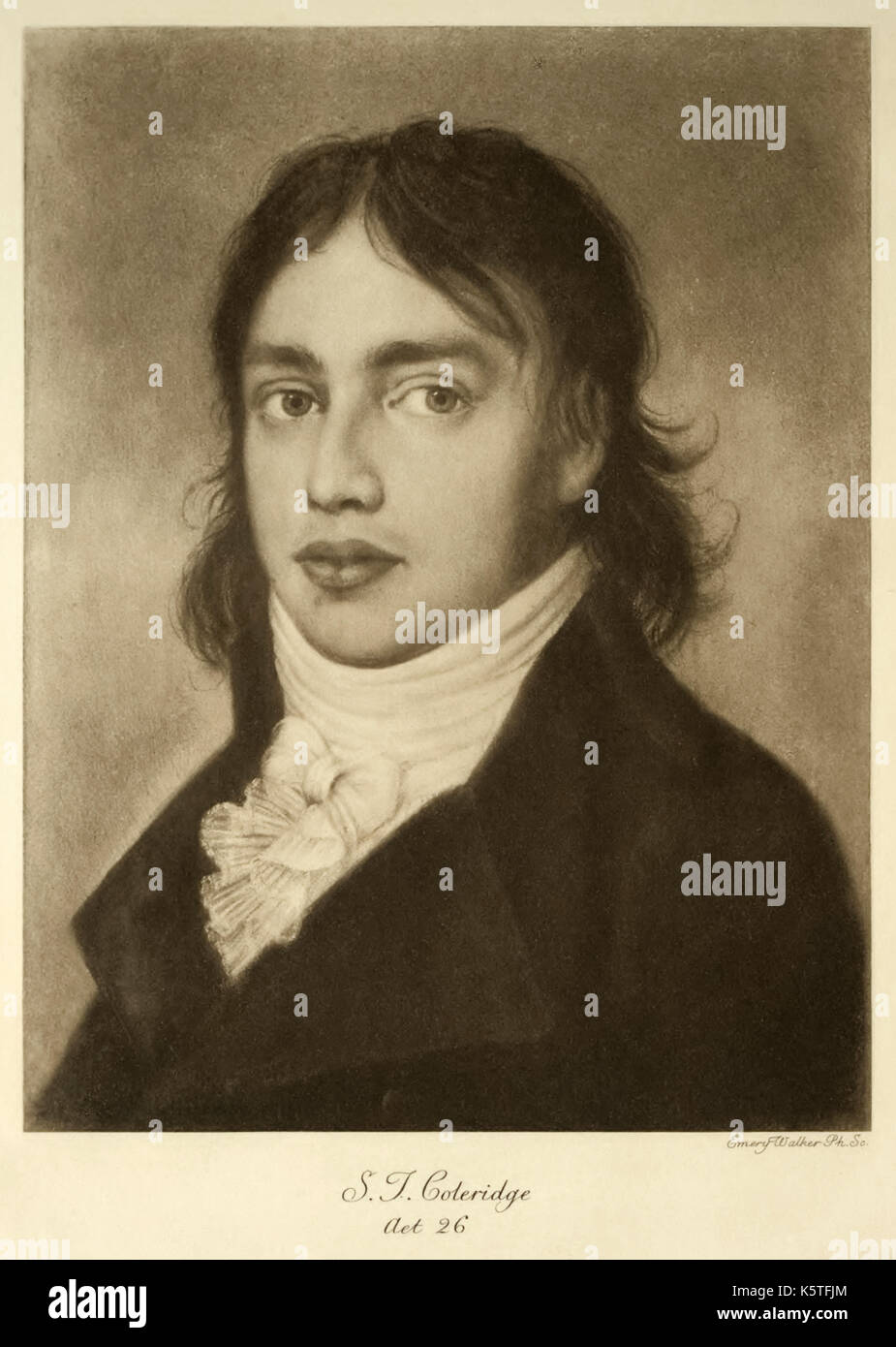 Samuel Taylor Coleridge (1772-1834) poeta inglés, crítico literario y filósofo. Fotografía de litografía, grabado por Sir Emery Walker (1851-1933). Foto de stock