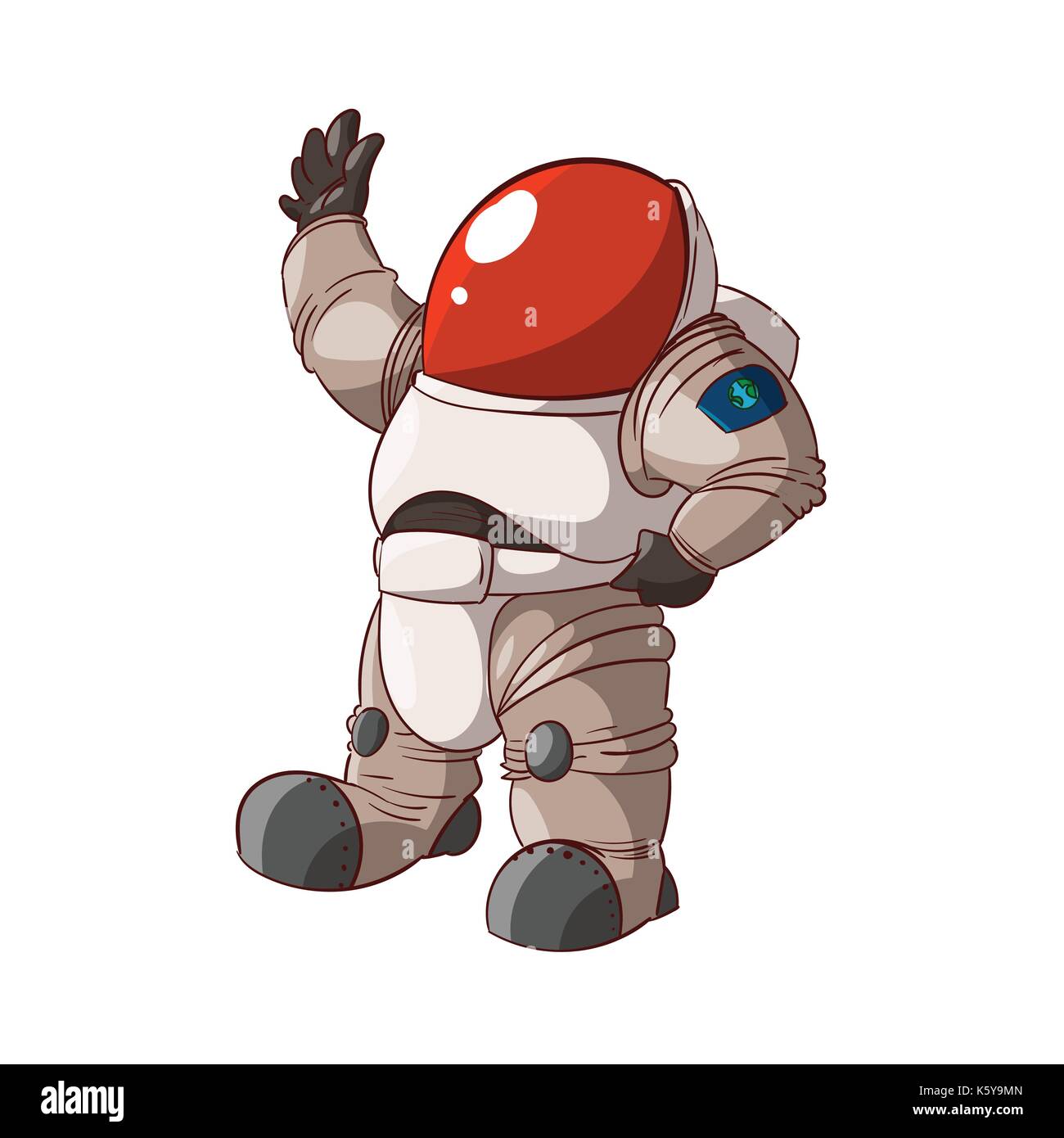 Colorida ilustración vectorial de un miembro de la expedición de dibujos animados, el astronauta o cosmonauta en traje en Marte o en el espacio. Ilustración del Vector