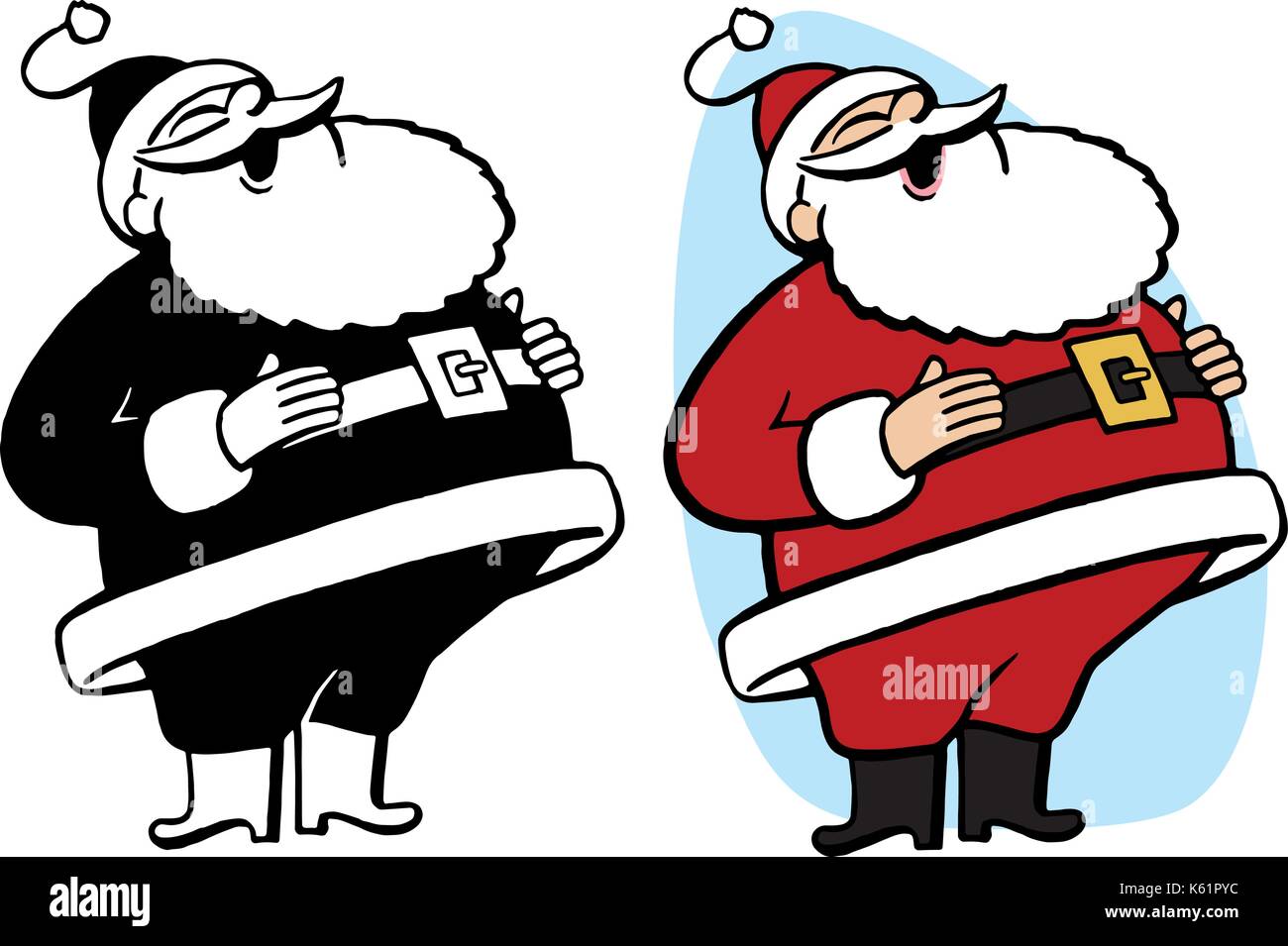 Santa Claus lanza la cabeza hacia atrás en Jolly risas. Ilustración del Vector