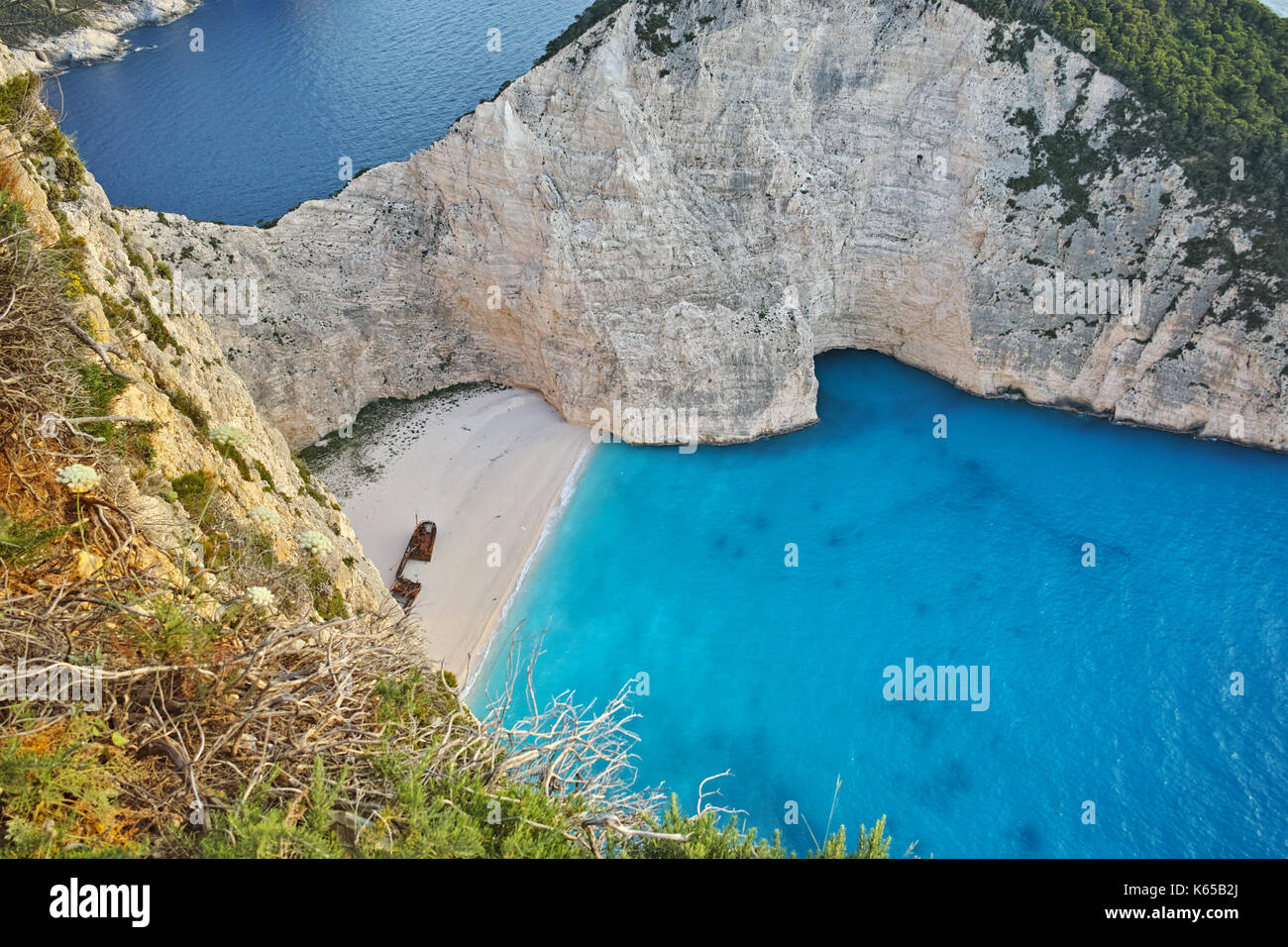 Vista Panoramica De La Playa Navagio Naufragio Zakynthos Grecia