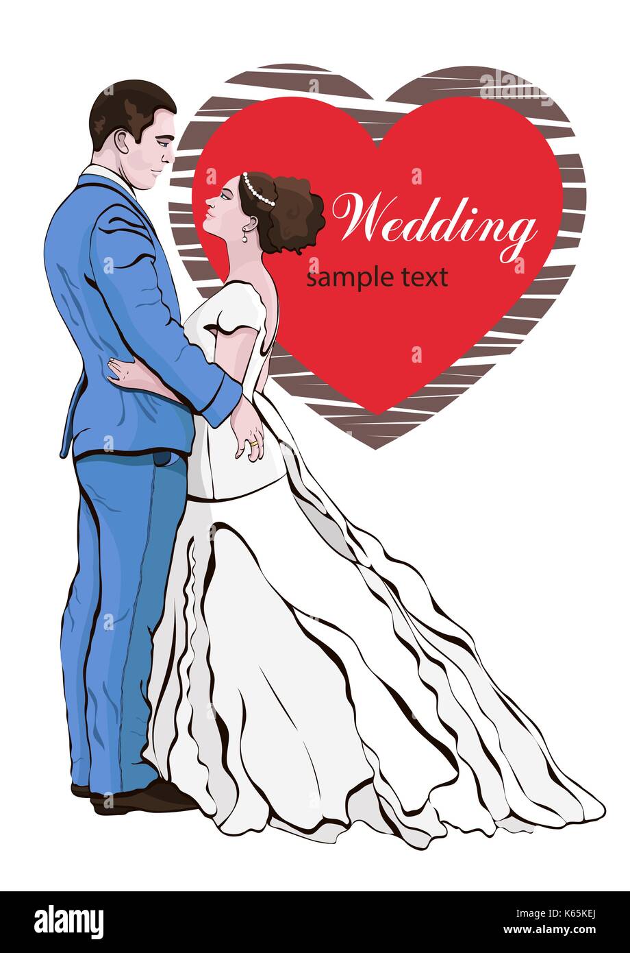 La Novia Y El Novio Cartoon Vectores Dibujo A Mano Alzada Invitacion De Boda Tarjeta Par En Amor Abrazando Vestida De Un Vestido De Novia Y Un Traje Y Un Corazon
