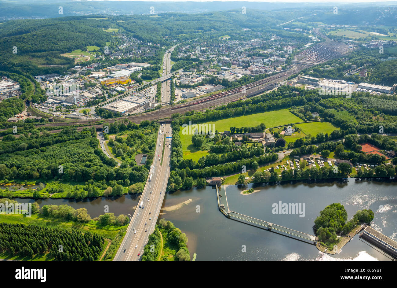 Ruhr valle, Hengstey lago: Volme - desembocadura en la región de nuevo Puente de Volme surgir, Hagen, Ruhr área, Renania del Norte-Westfalia, Alemania, Europa, Hagen, a Foto de stock