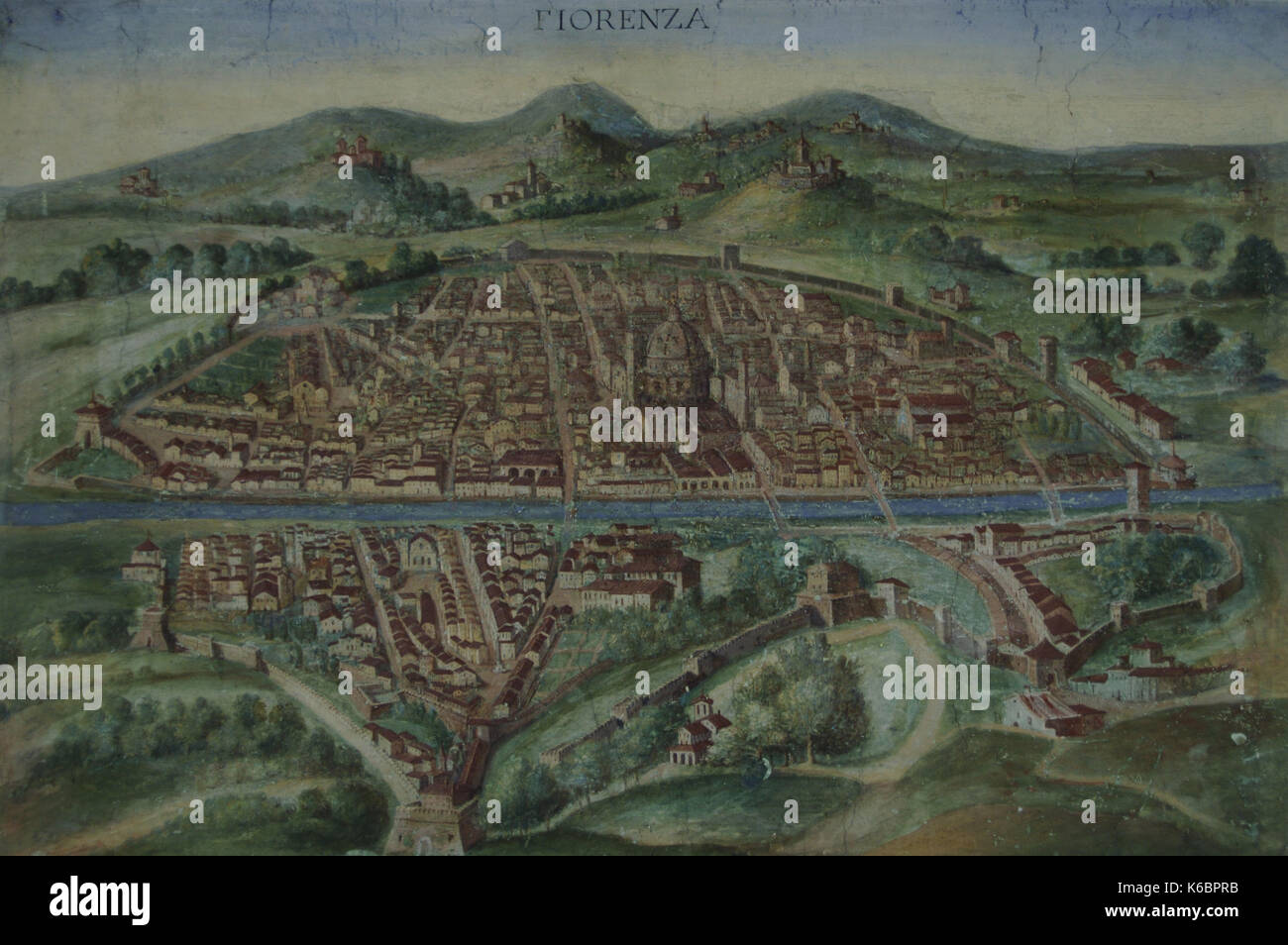 Italia. Florencia. Mapa de la ciudad en el siglo XVI. mapas galería. Museos vaticanos. Estado del Vaticano. Foto de stock