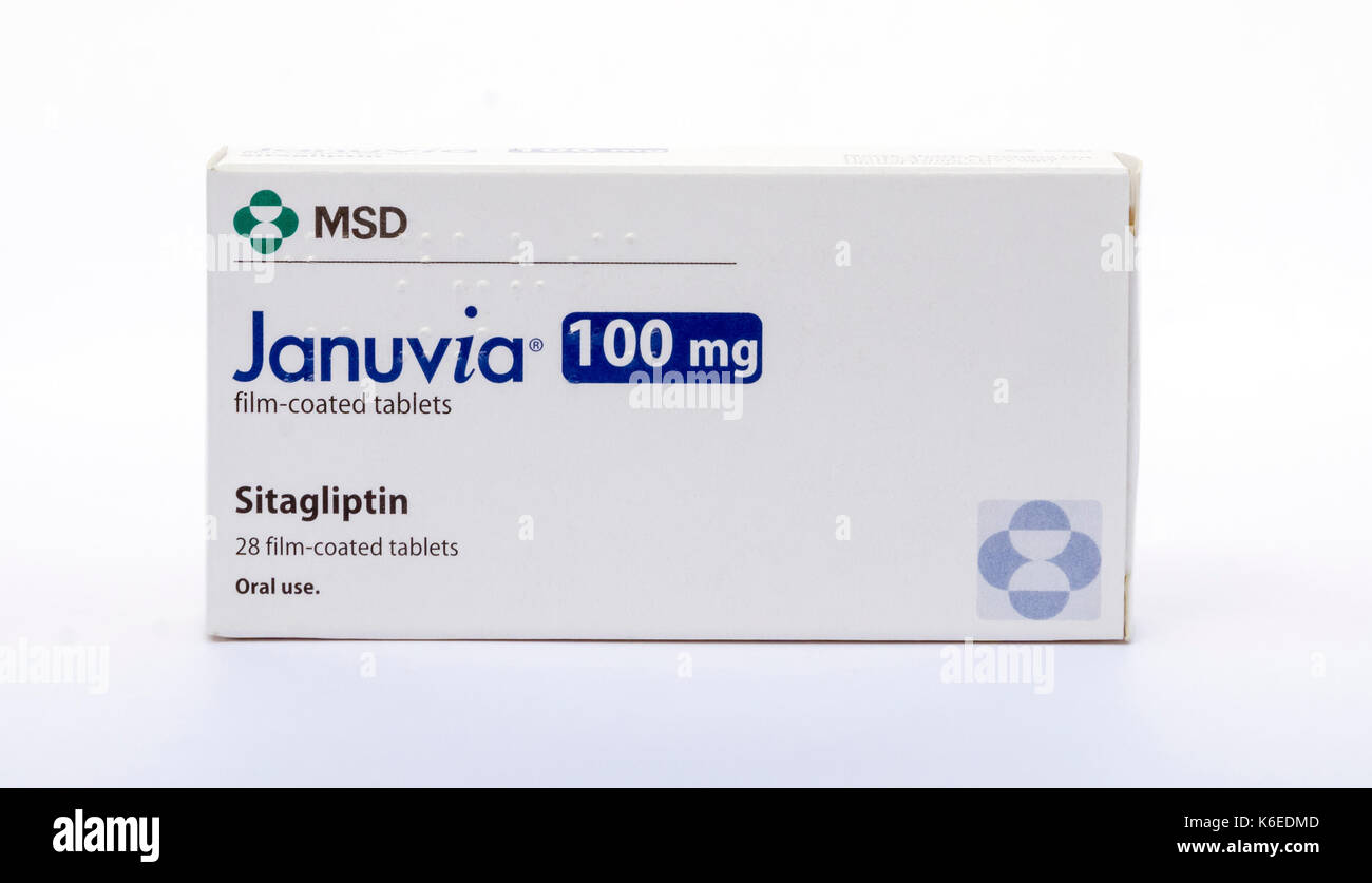 Januvia (sitagliptin) utilizados para controlar el nivel de azúcar en la sangre en la diabetes tipo 2. trabaja regulando la insulina. Foto de stock