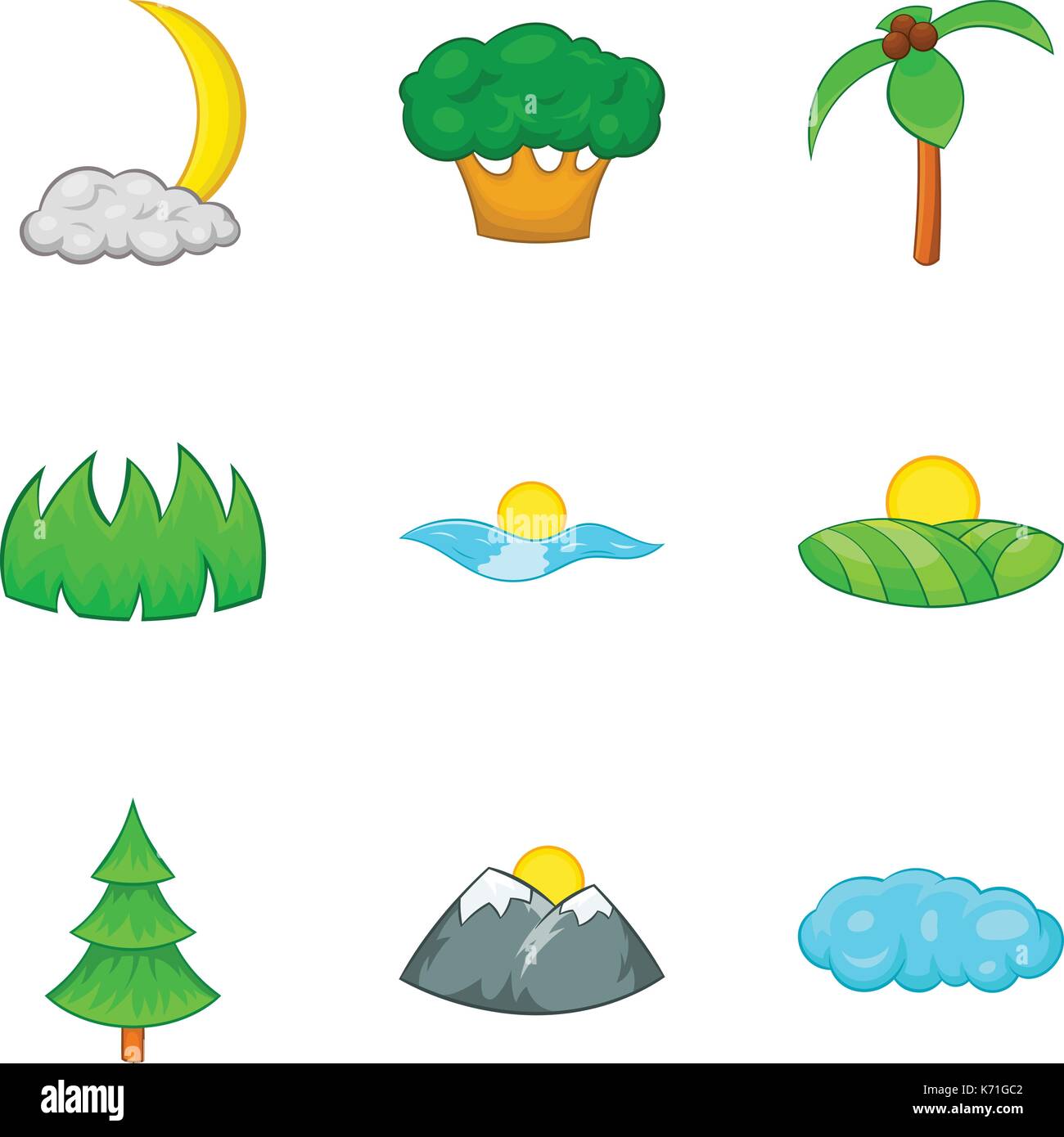 La flora terrestre, los iconos de estilo de dibujos animados Imagen Vector  de stock - Alamy