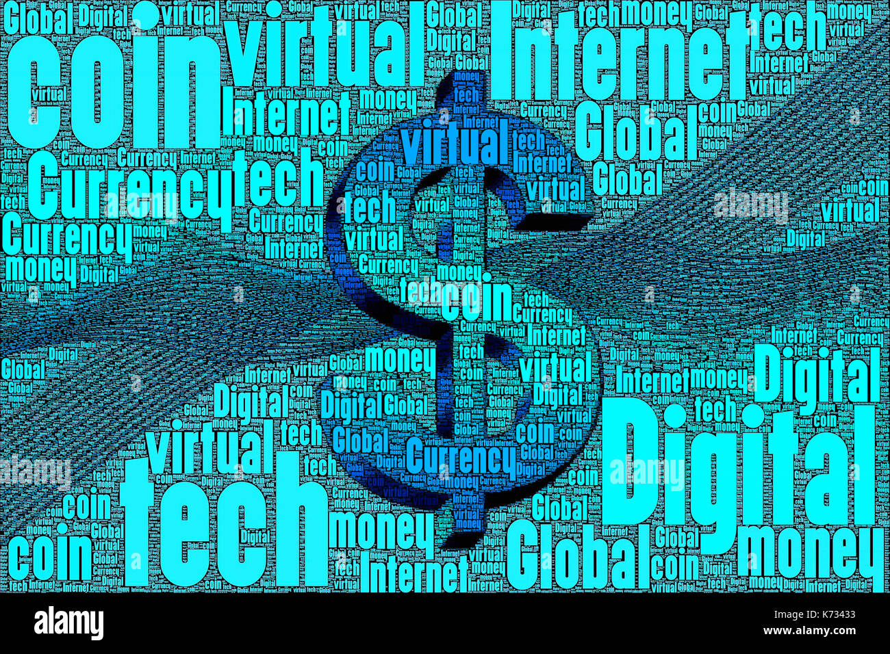 Poco dinero virtual digital concepto de moneda hecha sólo de palabras sobre el tema. Foto de stock