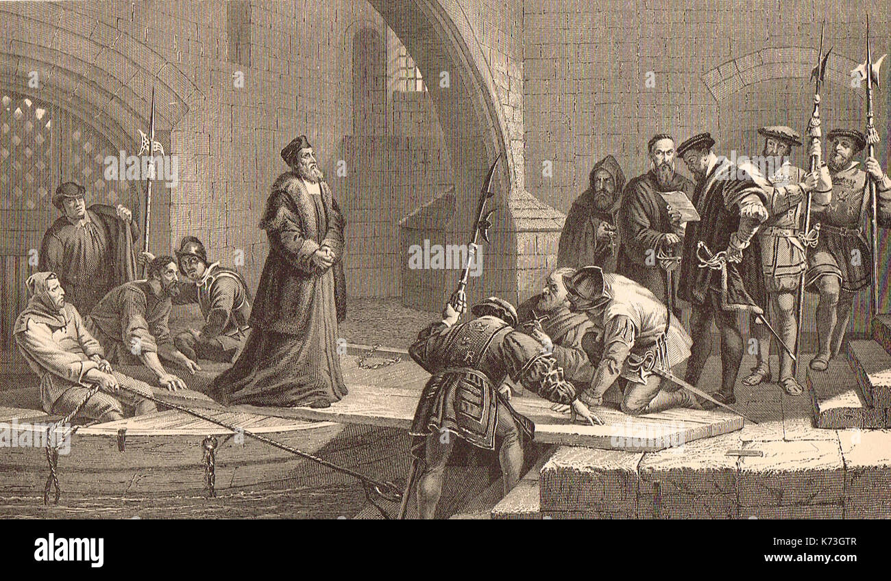 Tomás Cranmer en traitor's Gate, en 1553. Foto de stock