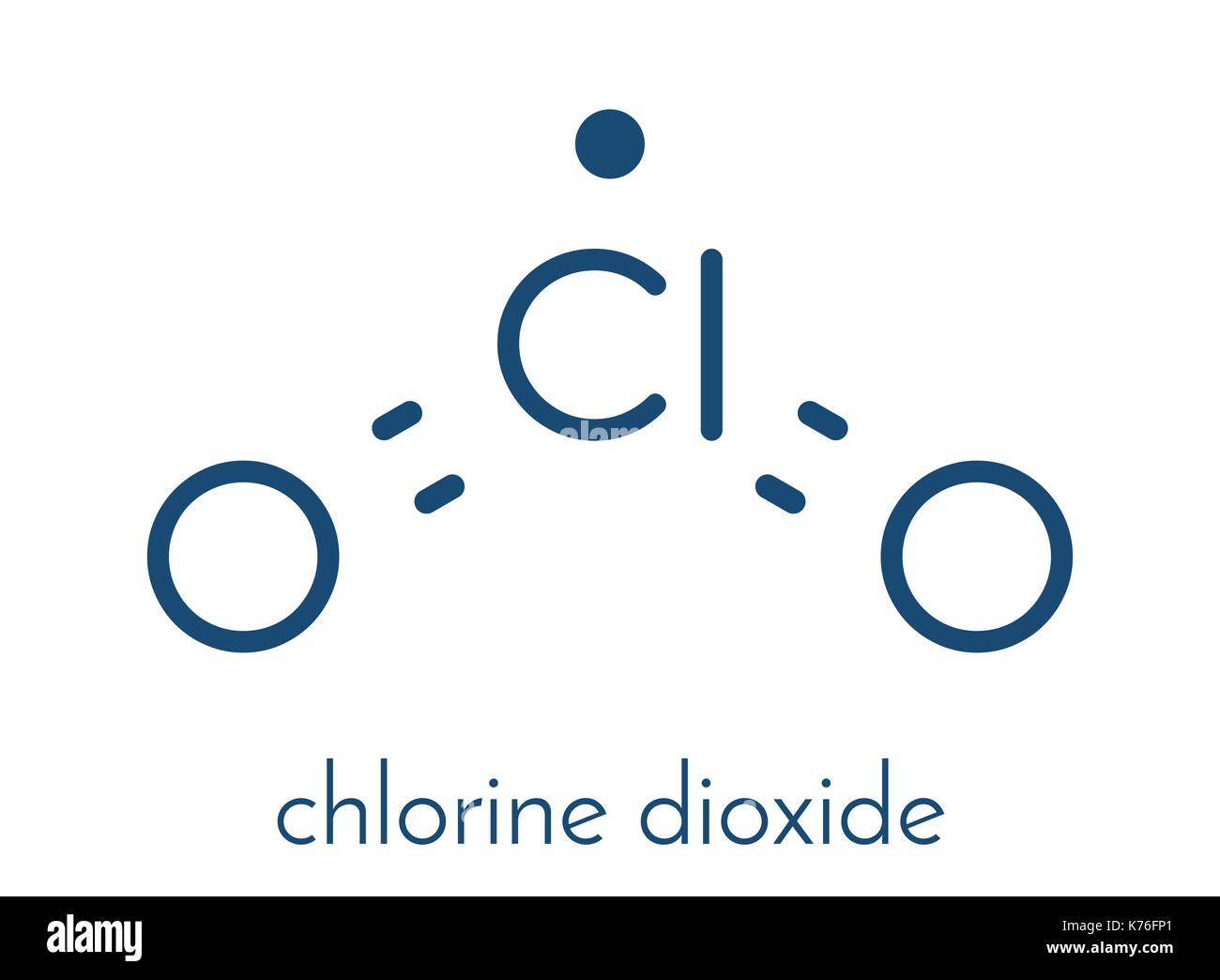El dióxido de cloro (clo2) molécula. utilizados en el blanqueo de pulpa y  para la desinfección de agua potable. Fórmula esquelética Imagen Vector de  stock - Alamy