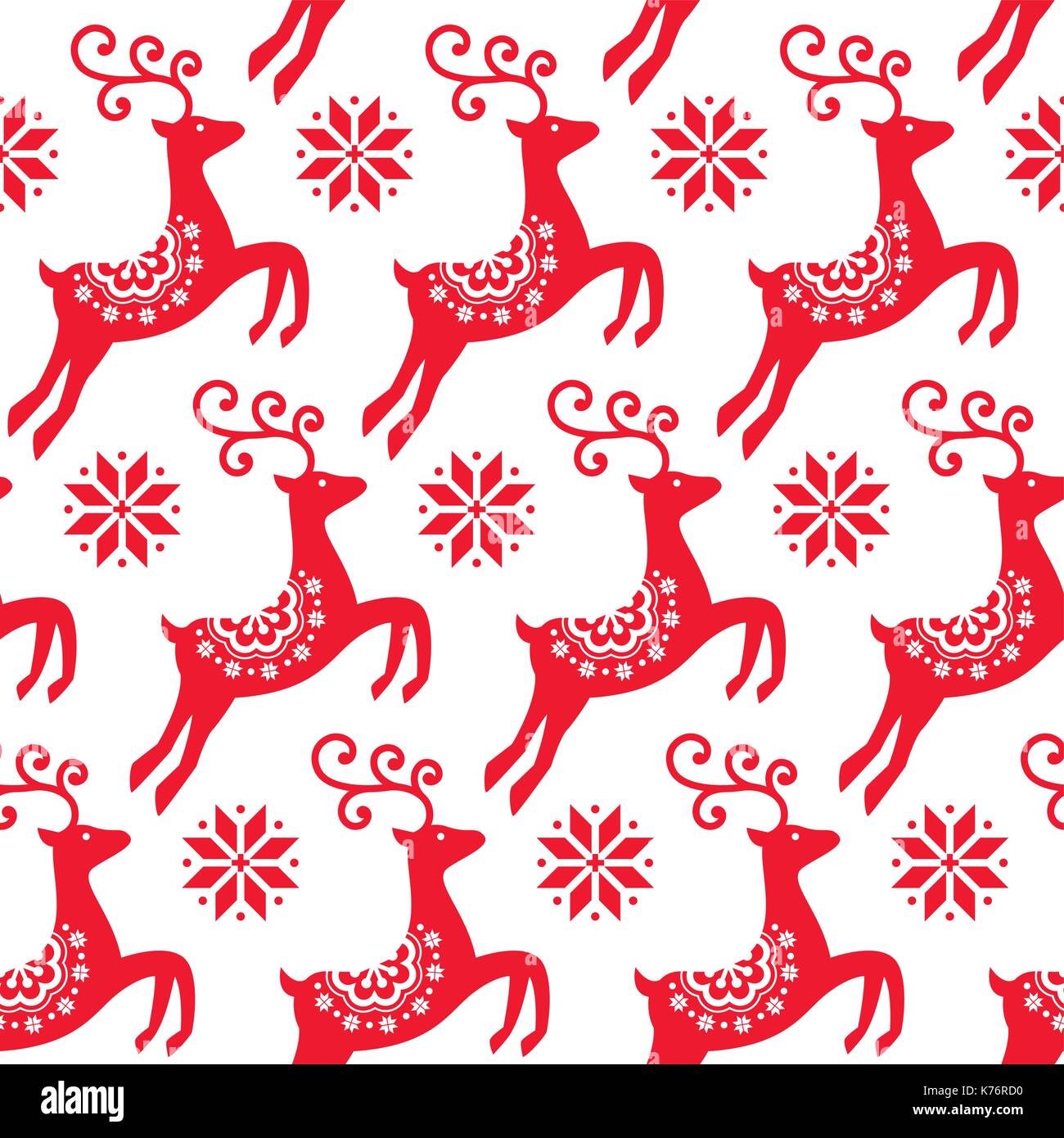 Arte folk escandinavo, patrón de vectores de Navidad roja nórdica