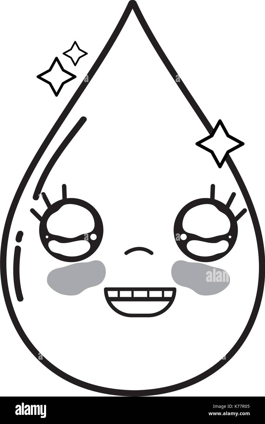 Linea Kawaii Cute Feliz Gota De Agua Ilustracion Del Vector