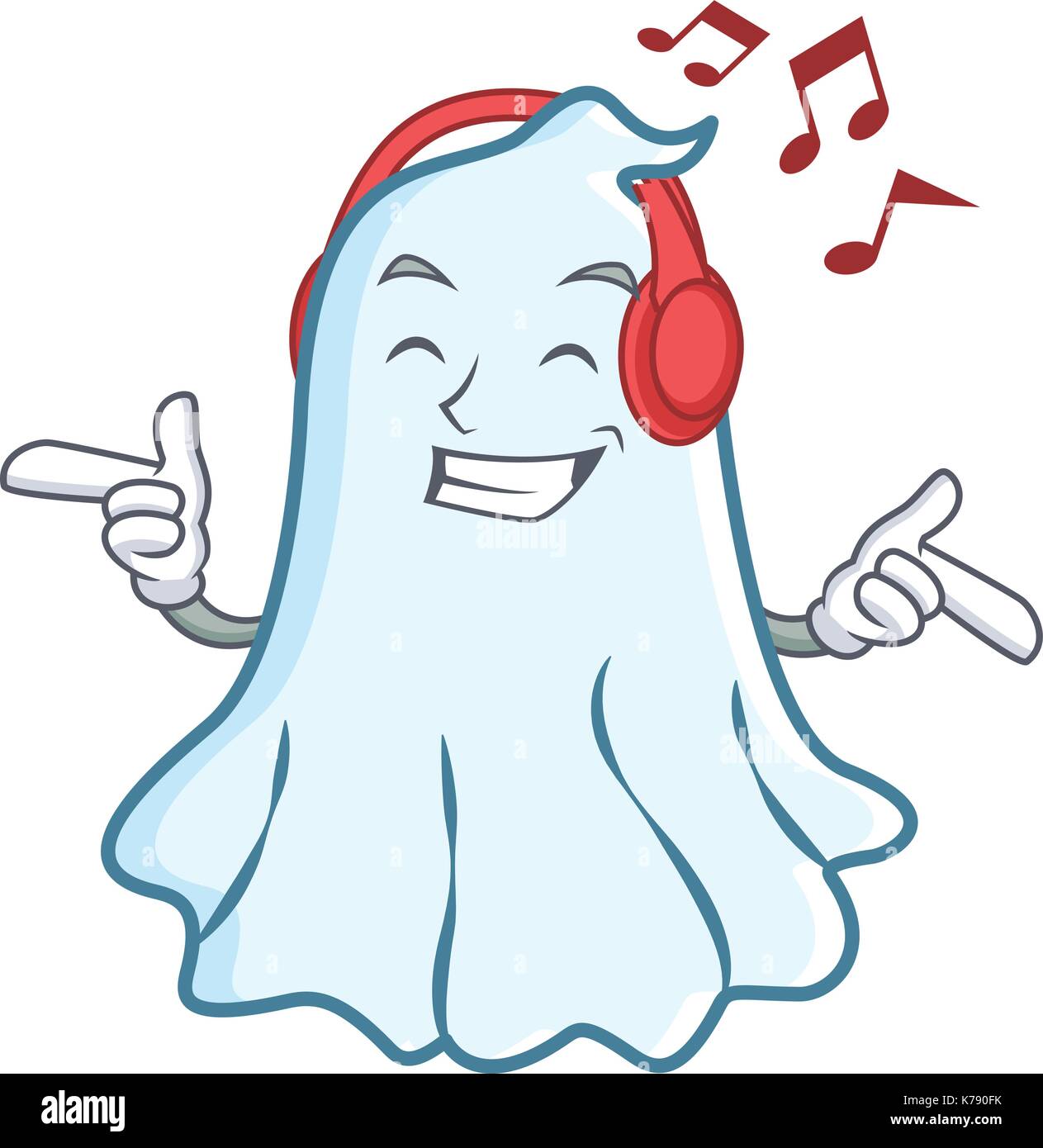 Escuchar música cute cartoon personaje fantasma Imagen Vector de stock -  Alamy