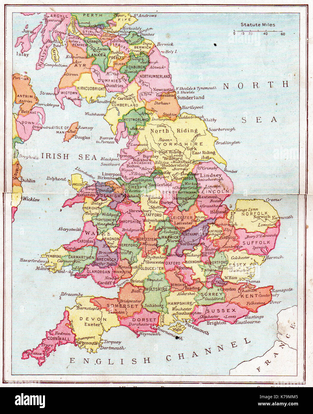 1914 El mapa de Inglaterra (político) y el sur de Escocia Fotografía de  stock - Alamy