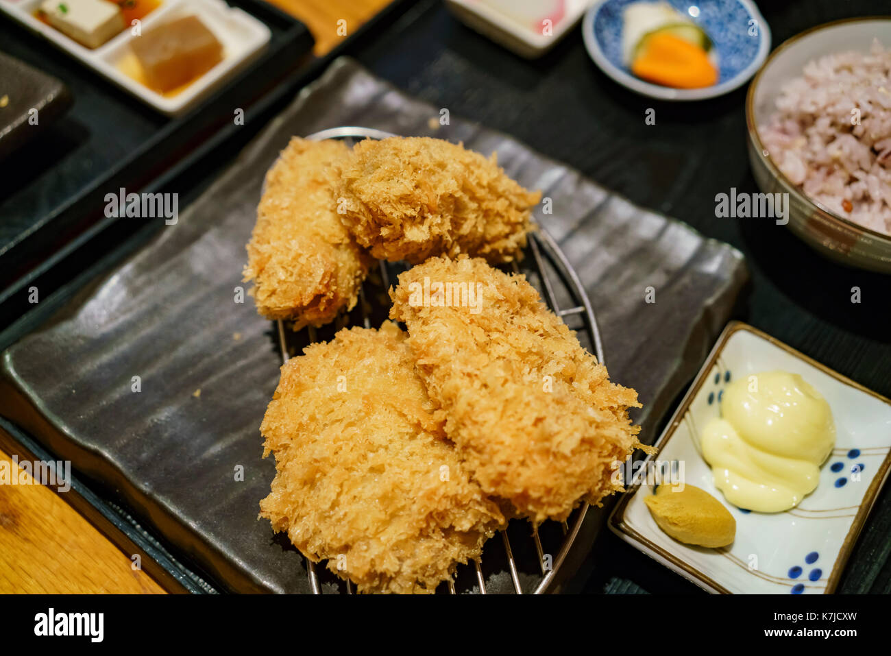 Delicioso estilo japonés freír las chuletas y ostra, comimos en los angeles, California, EE.UU. Foto de stock