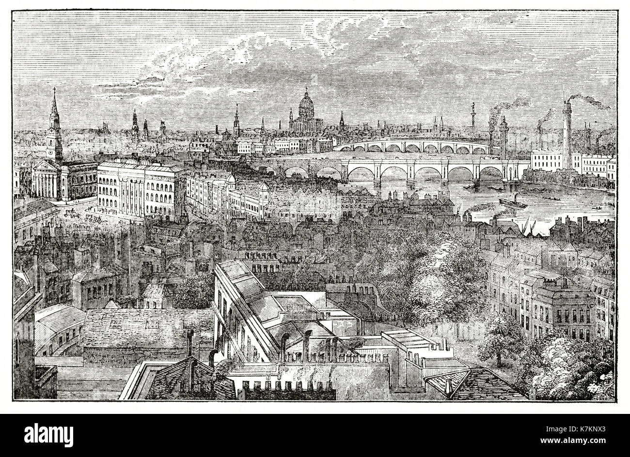 Vista anterior de Londres desde la columna de York. Por autor no identificado, Publ. de la Penny Magazine, Londres, 1837 Foto de stock