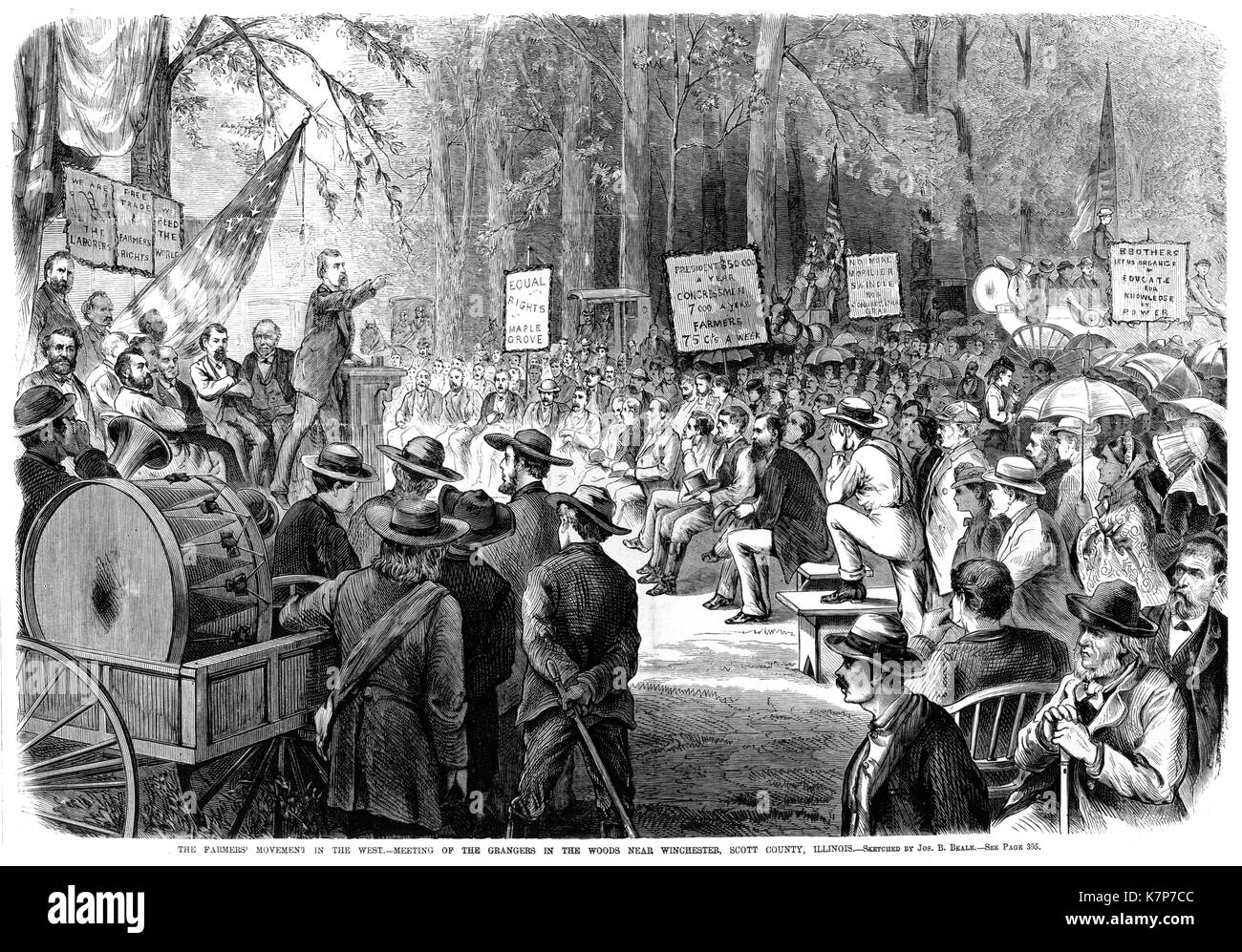 El movimiento campesino en el Oeste - Ilustración de una reunión Grangers en Illinois rural de Frank Leslie ilustrado del periódico, Wincester, Illinois, 1873. Foto de stock